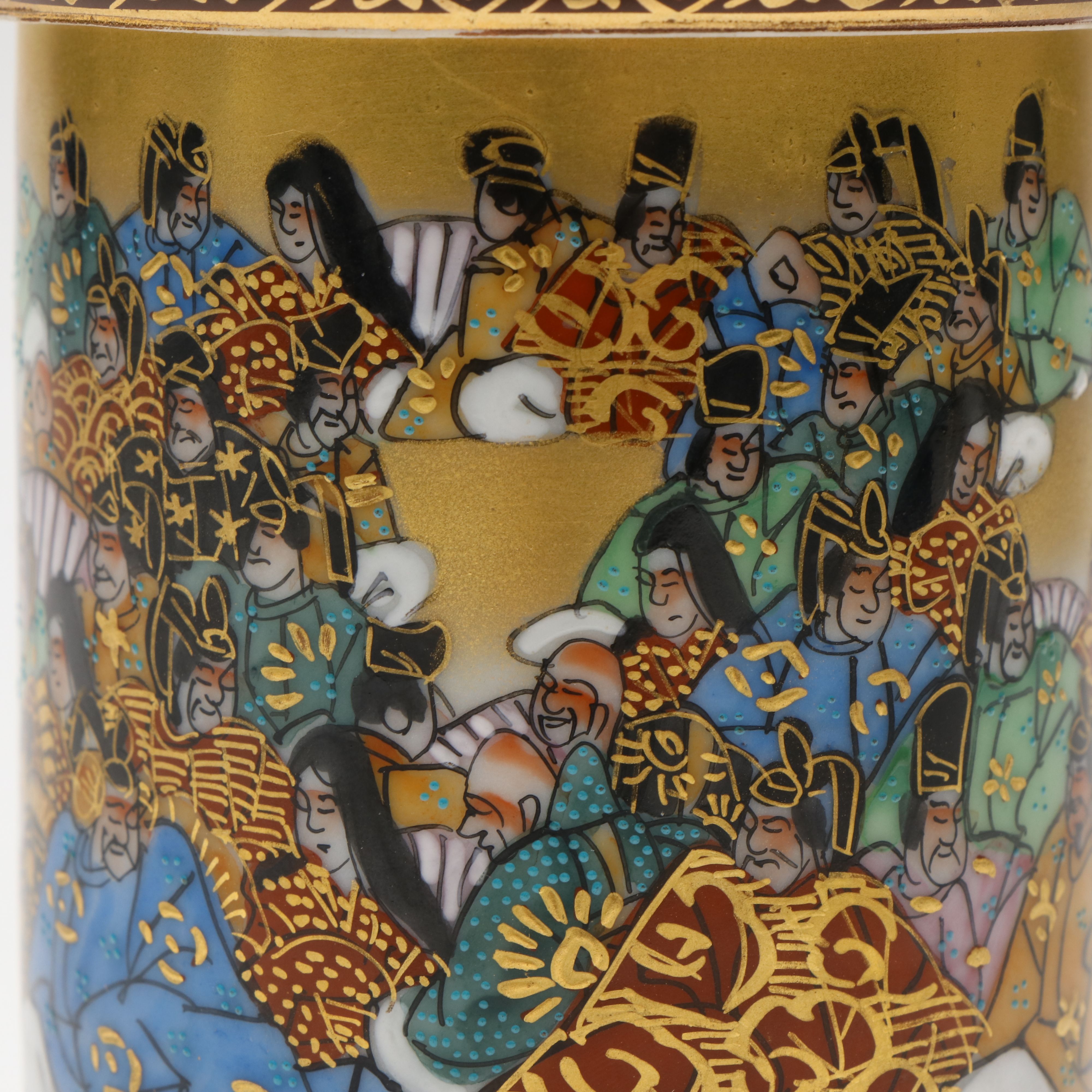 Japanese Hand-Painted Porcelain Jar with East Asian Wood and Glass Snuff Bottles