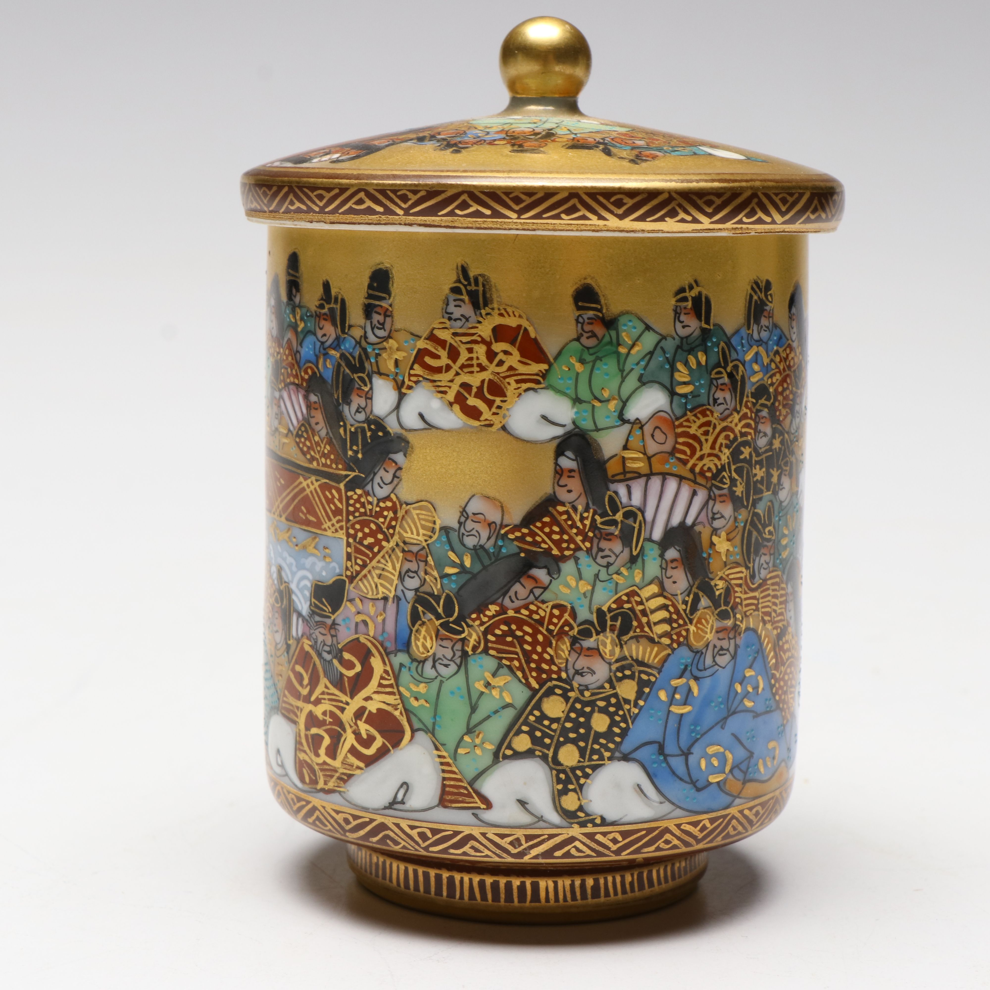 Japanese Hand-Painted Porcelain Jar with East Asian Wood and Glass Snuff Bottles