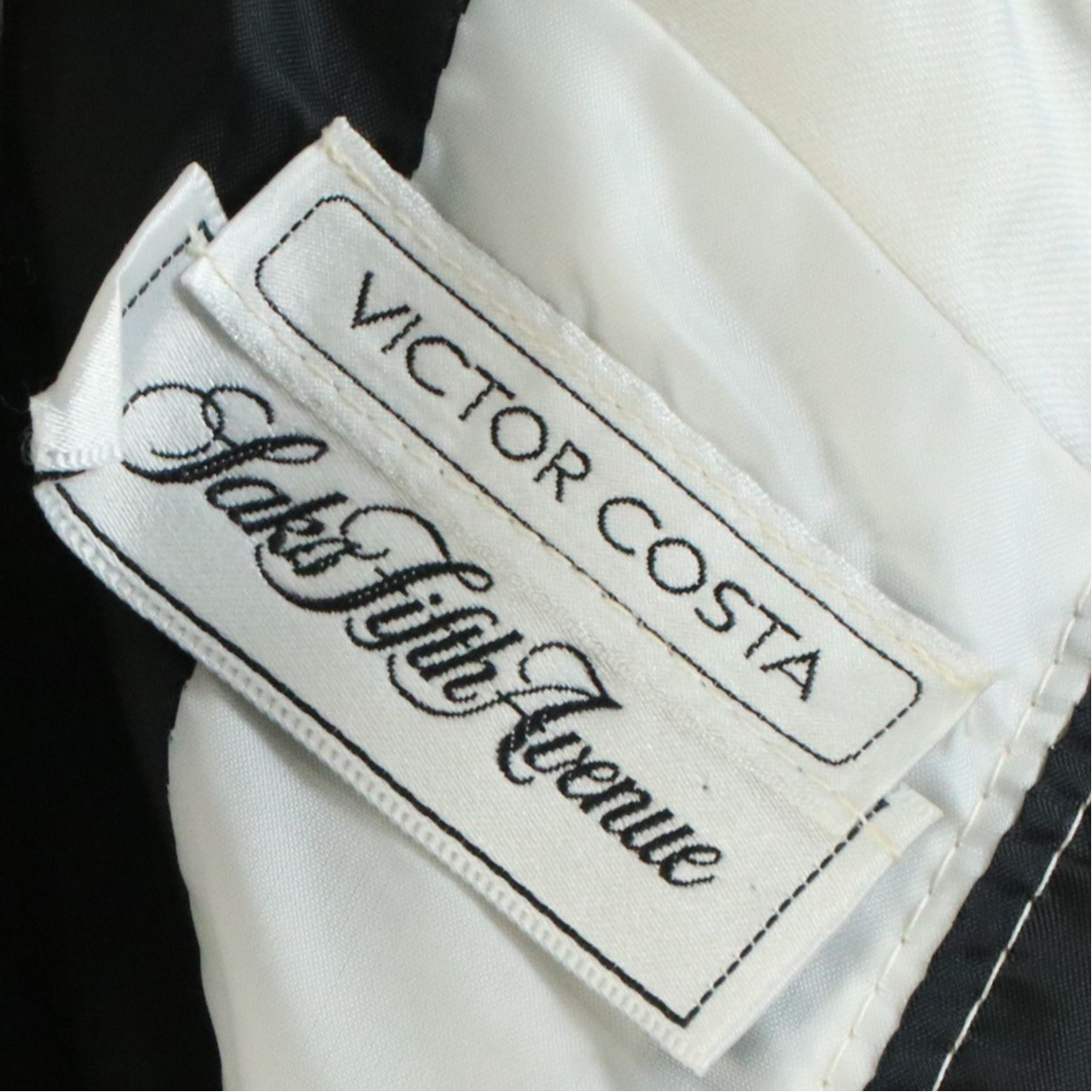 Curated Victor Costa B&W Striped Pearl Accented Strapless Evening Gown & Hat