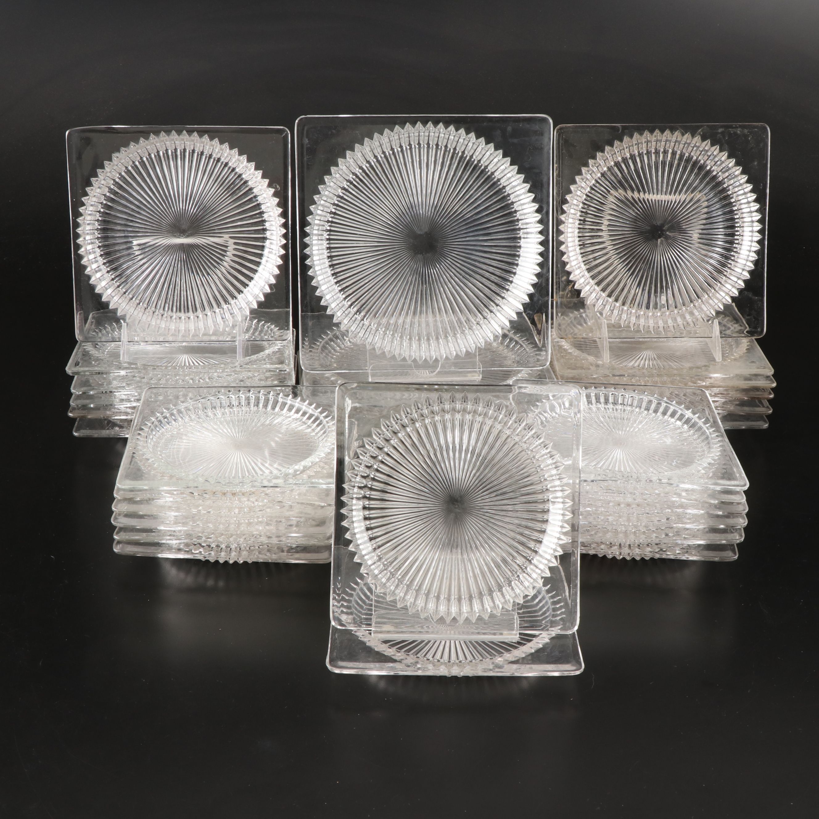 Heisey "Ridgeleigh" Square Pressed Glass Plates, Early to Mid-20th Century