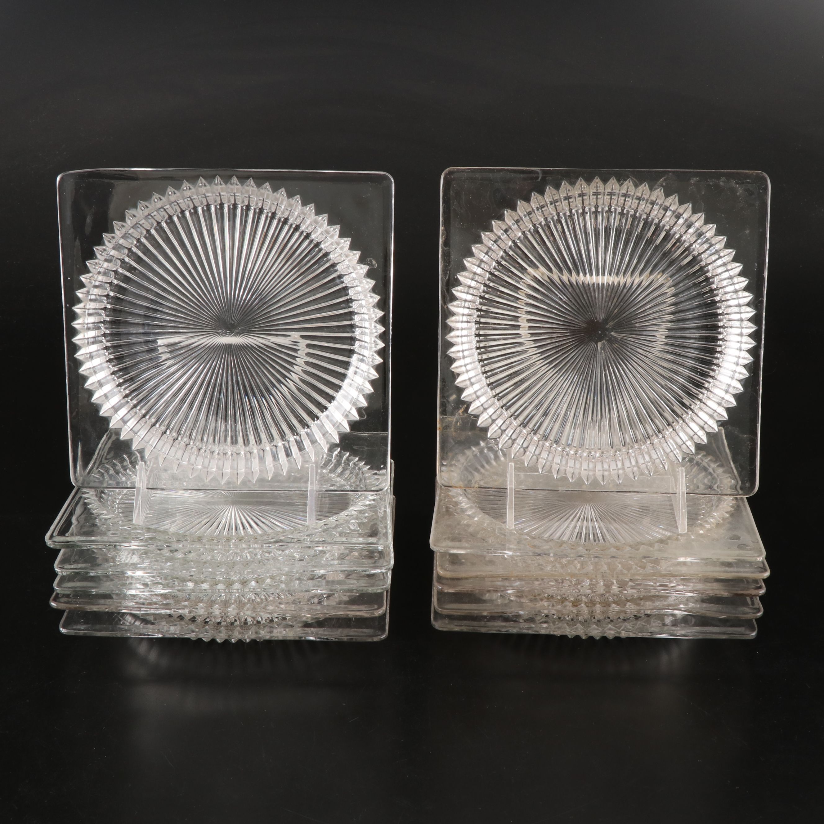 Heisey "Ridgeleigh" Square Pressed Glass Plates, Early to Mid-20th Century