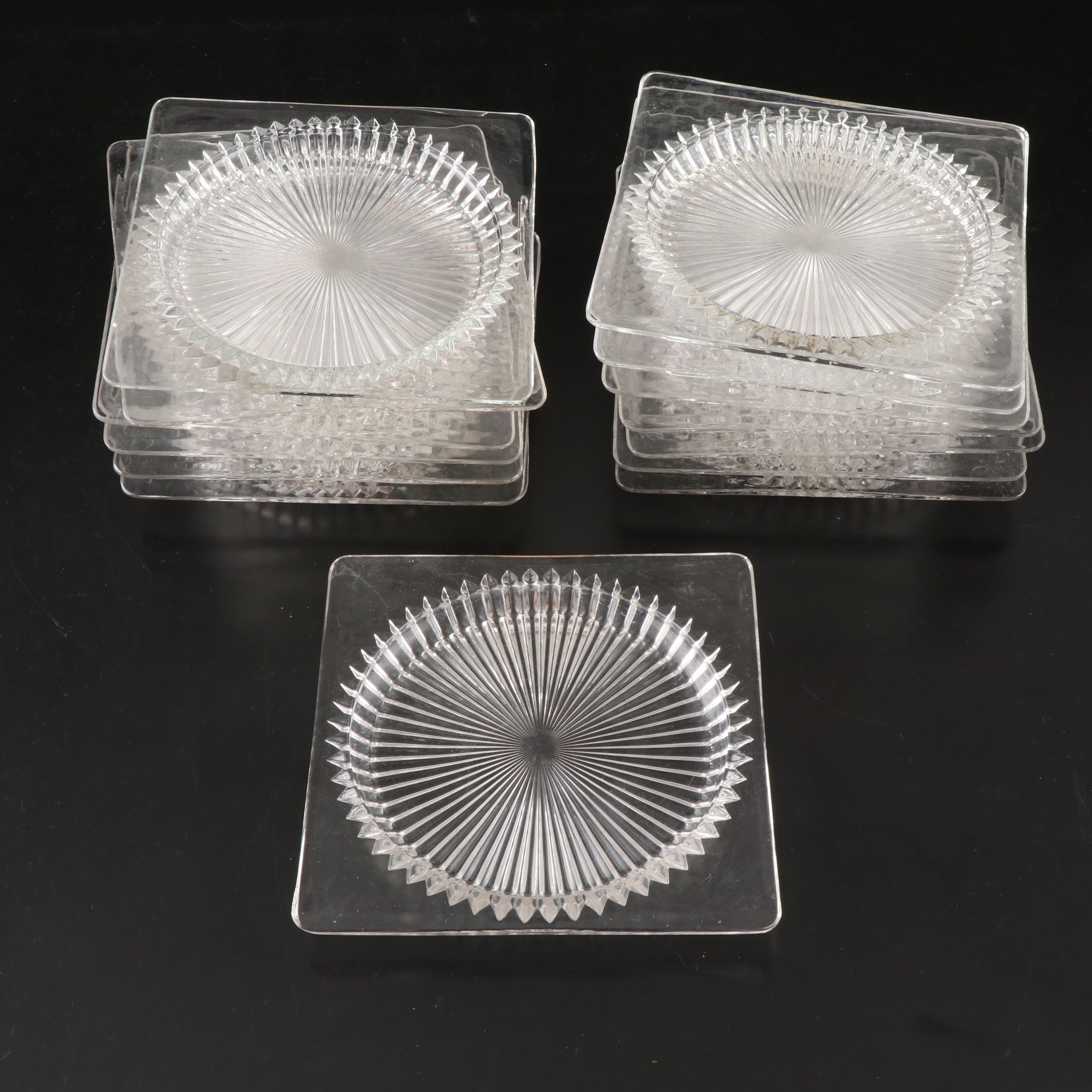 Heisey "Ridgeleigh" Square Pressed Glass Plates, Early to Mid-20th Century