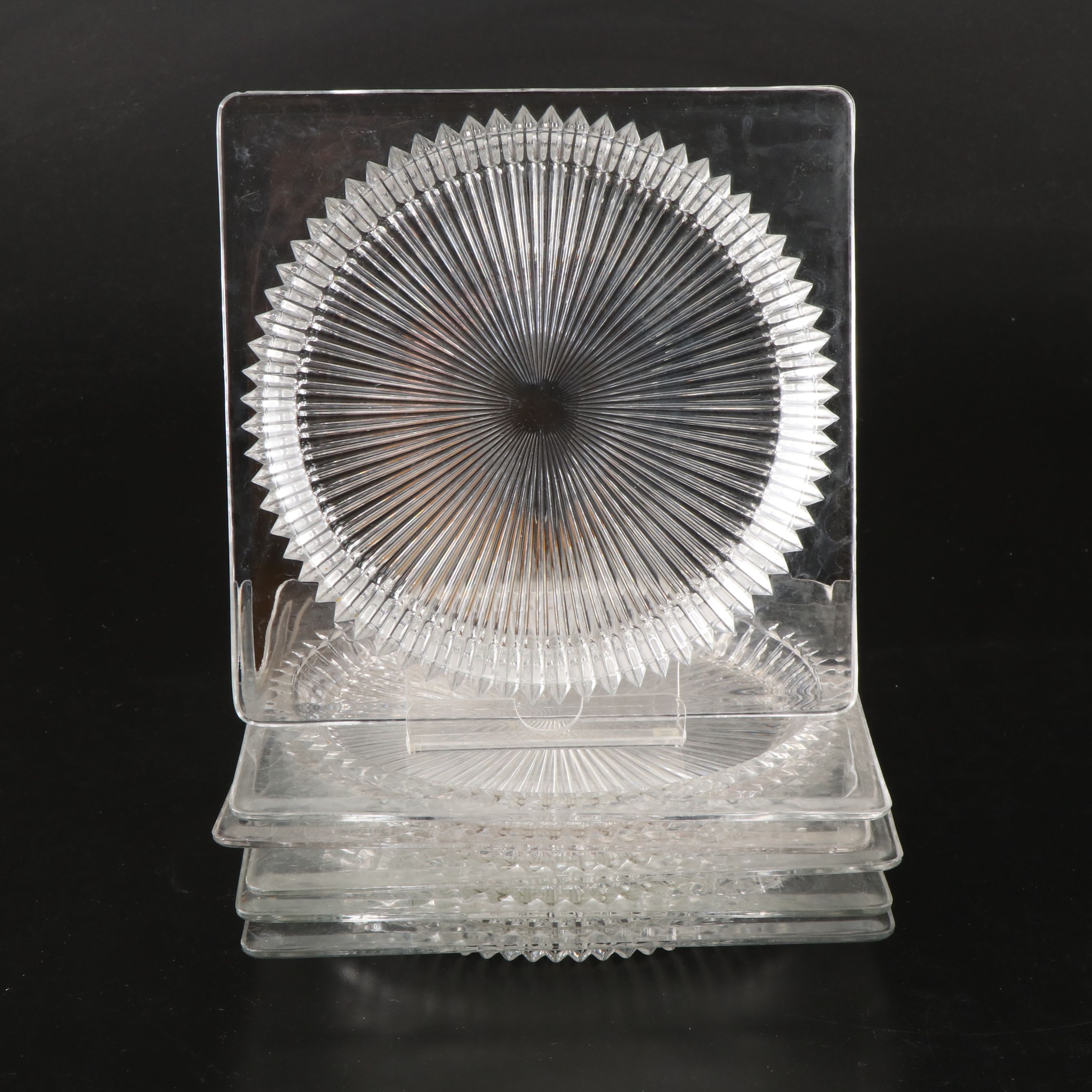 Heisey "Ridgeleigh" Square Pressed Glass Plates, Early to Mid-20th Century