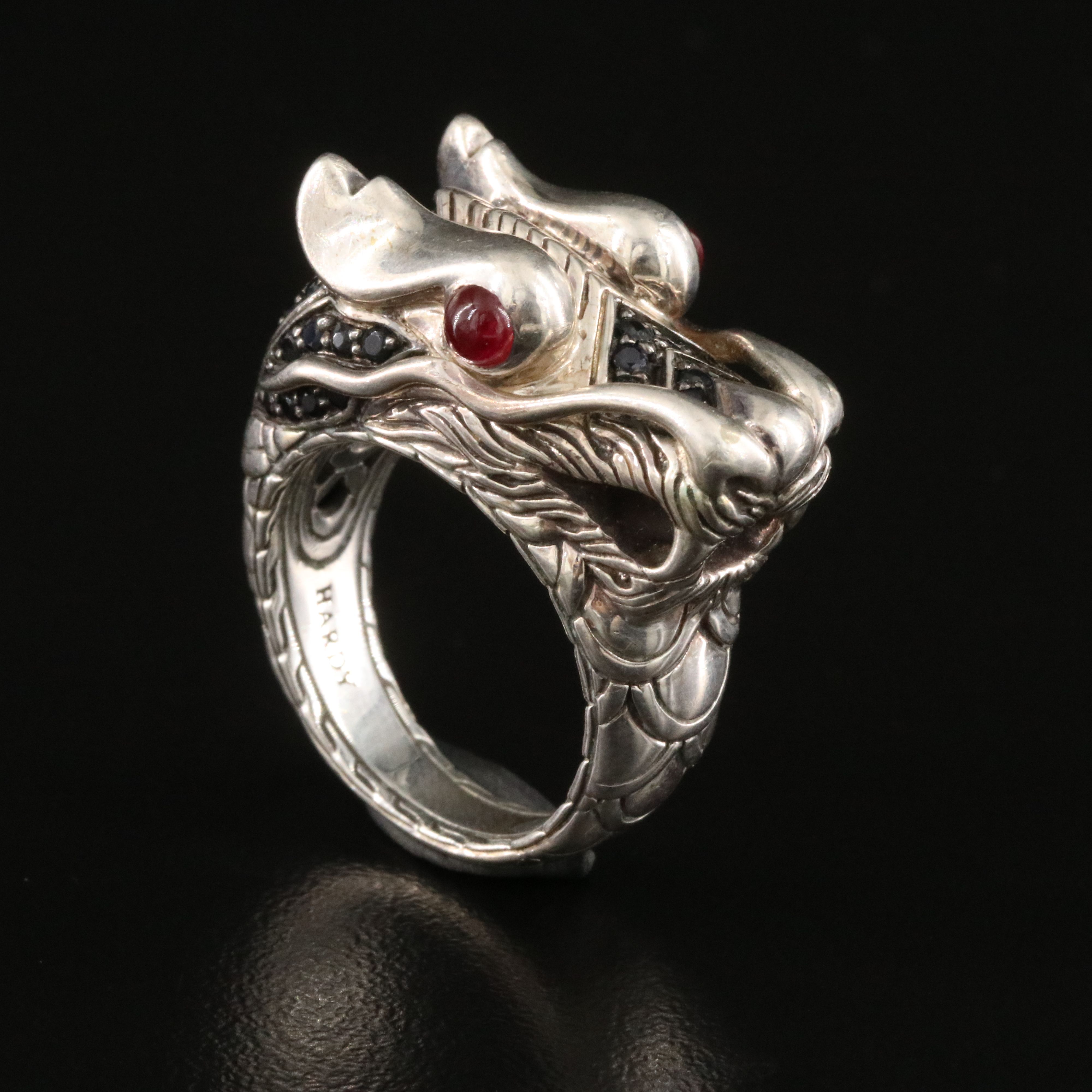 John Hardy Legends Naga Sterling Black Sapphire, Spinel and Ruby Dragon Ring
