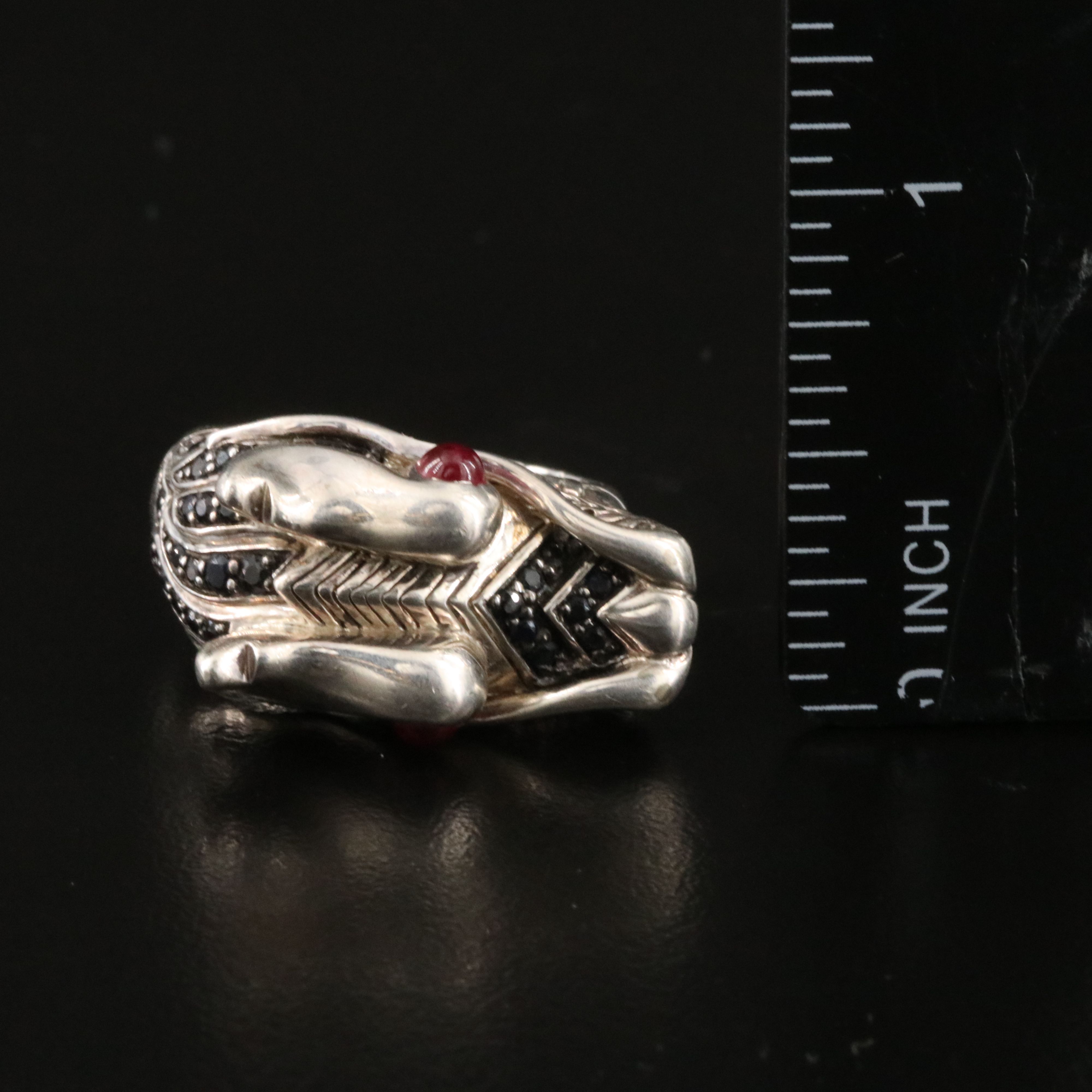 John Hardy Legends Naga Sterling Black Sapphire, Spinel and Ruby Dragon Ring