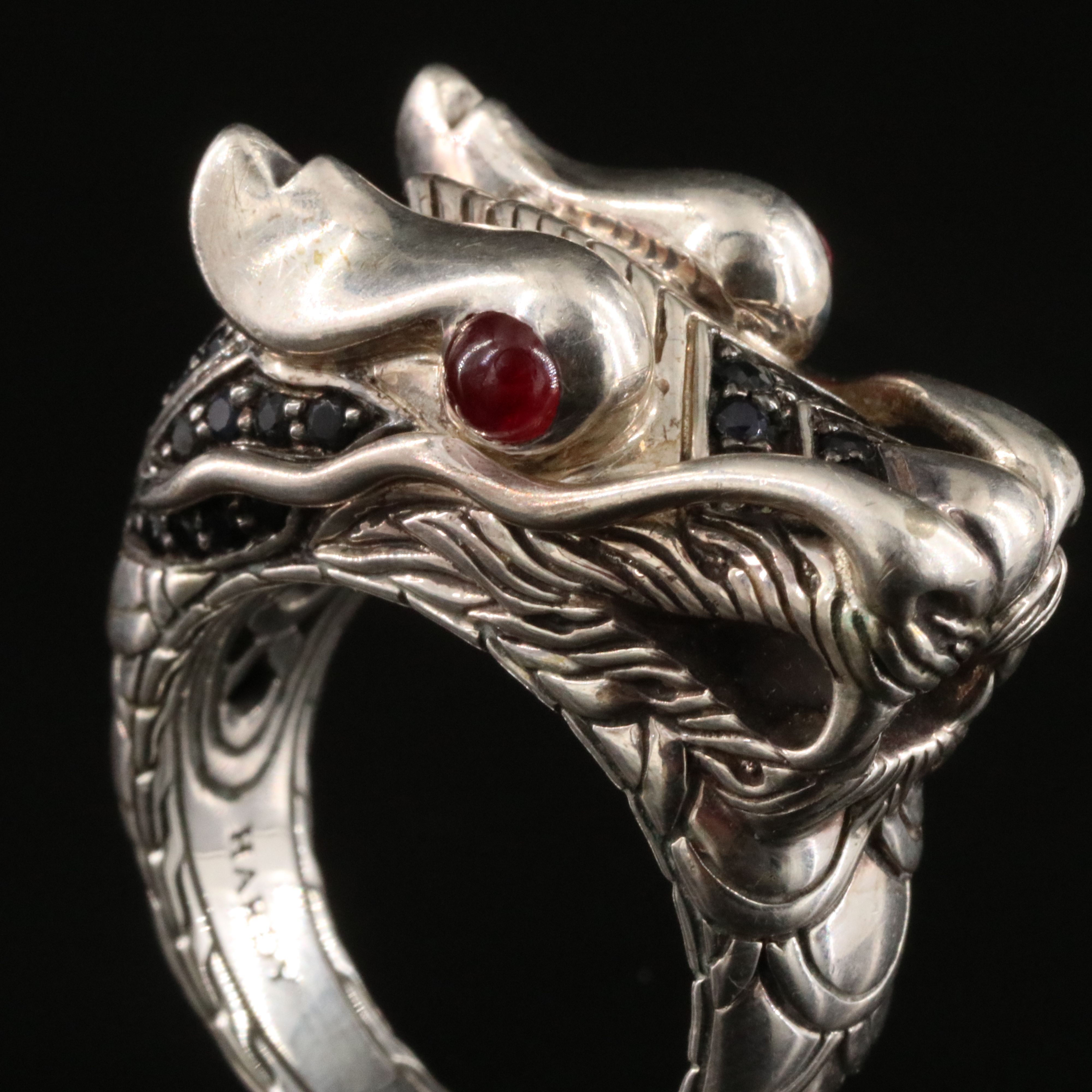 John Hardy Legends Naga Sterling Black Sapphire, Spinel and Ruby Dragon Ring