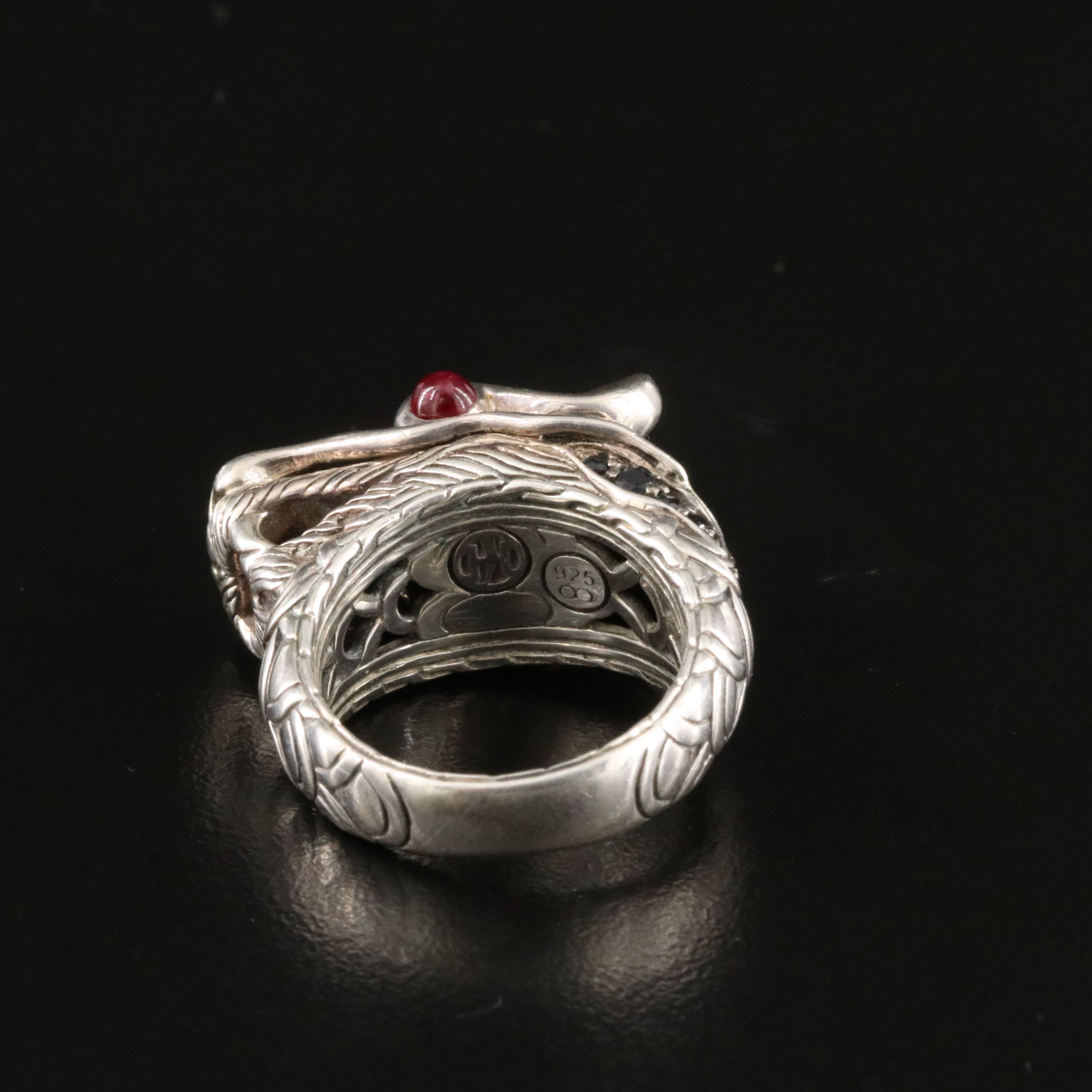 John Hardy Legends Naga Sterling Black Sapphire, Spinel and Ruby Dragon Ring