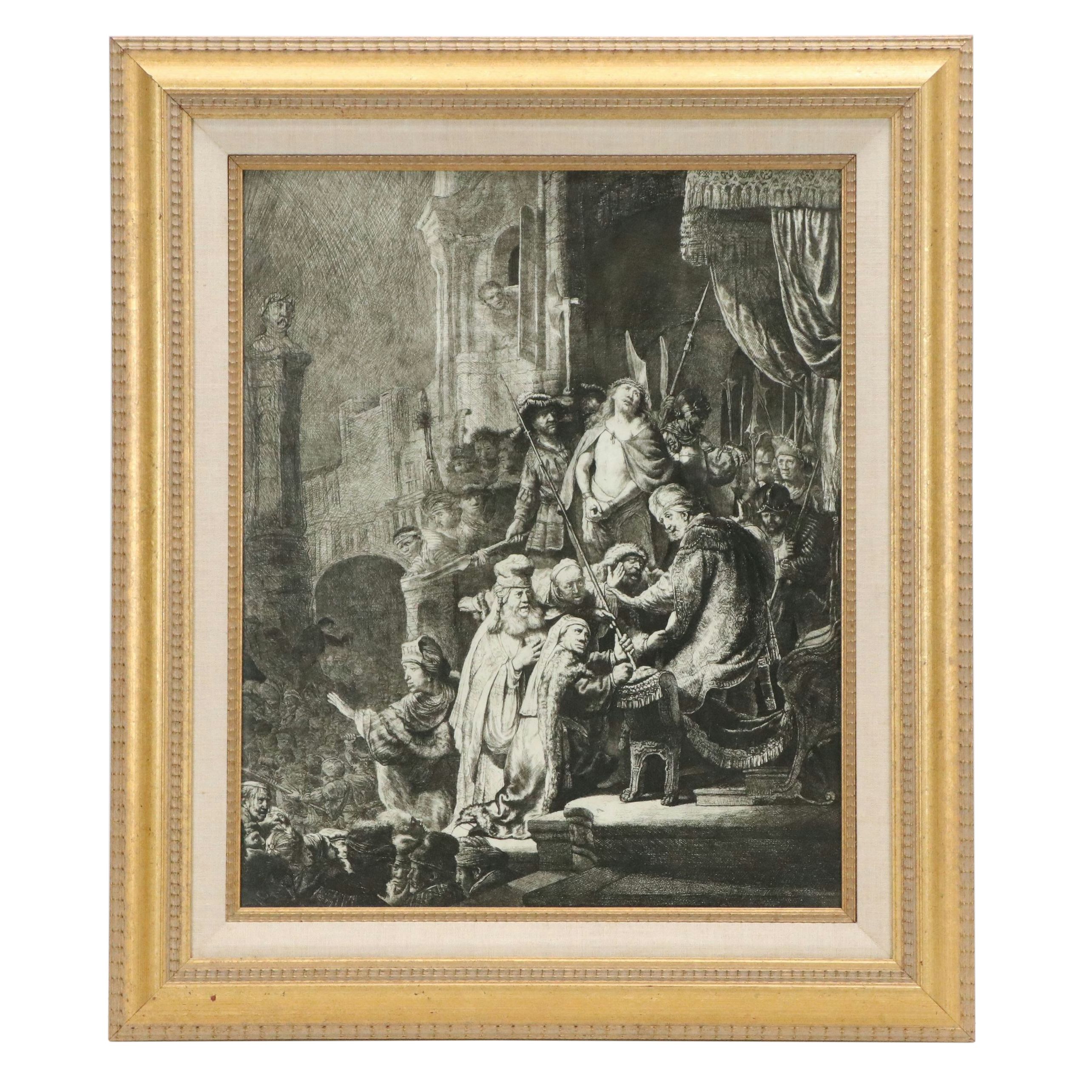 After Rembrandt van Rijn Restrike Etching "Christ Before Pilate," Circa 1980