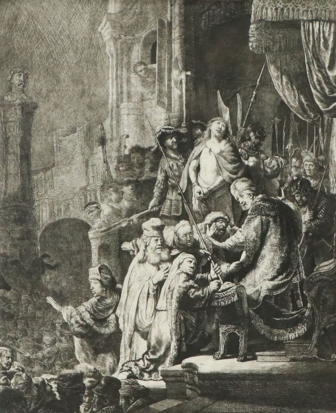 After Rembrandt van Rijn Restrike Etching "Christ Before Pilate," Circa 1980