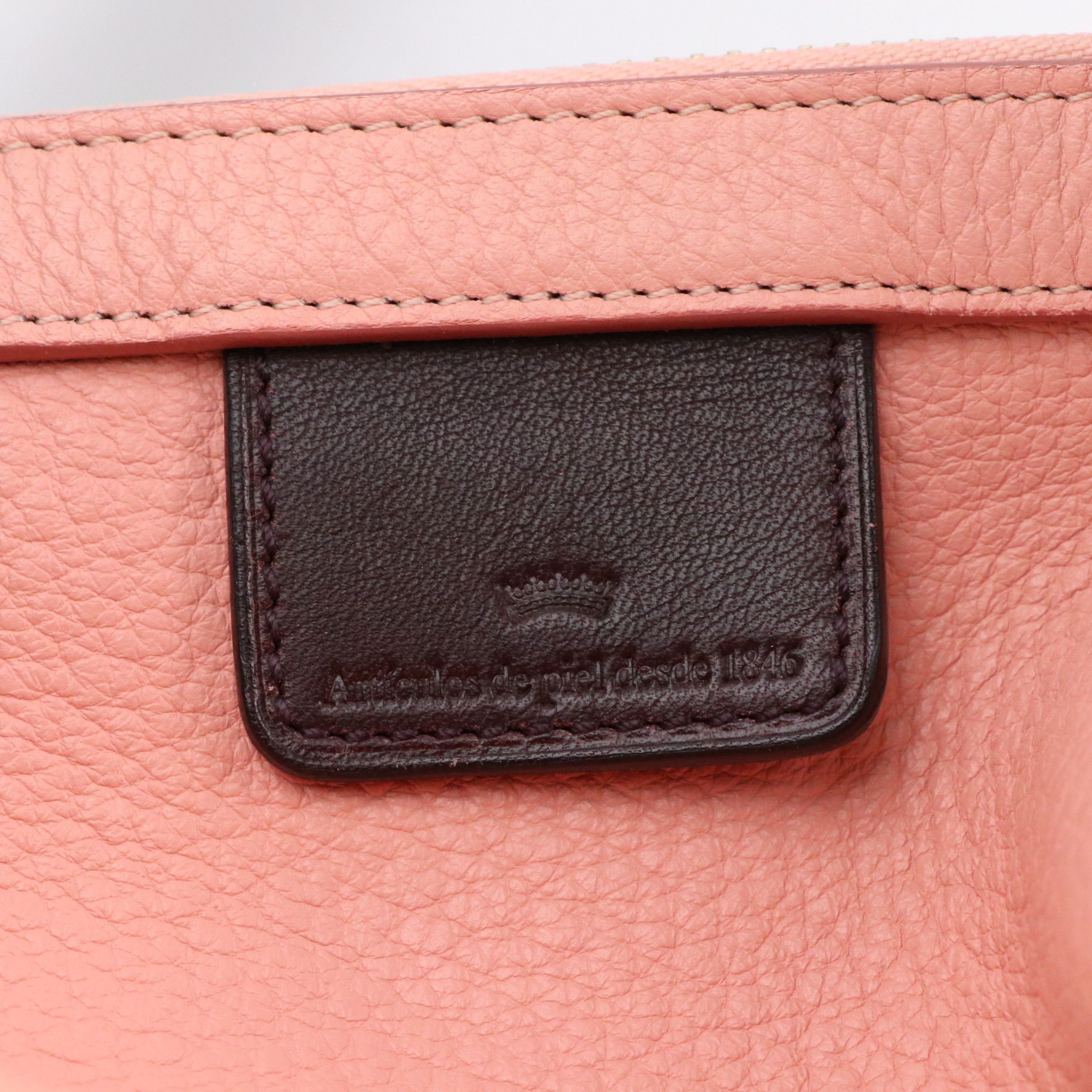 Loewe Zippered Boston Bag in Pink Grained Leather and Black Trim
