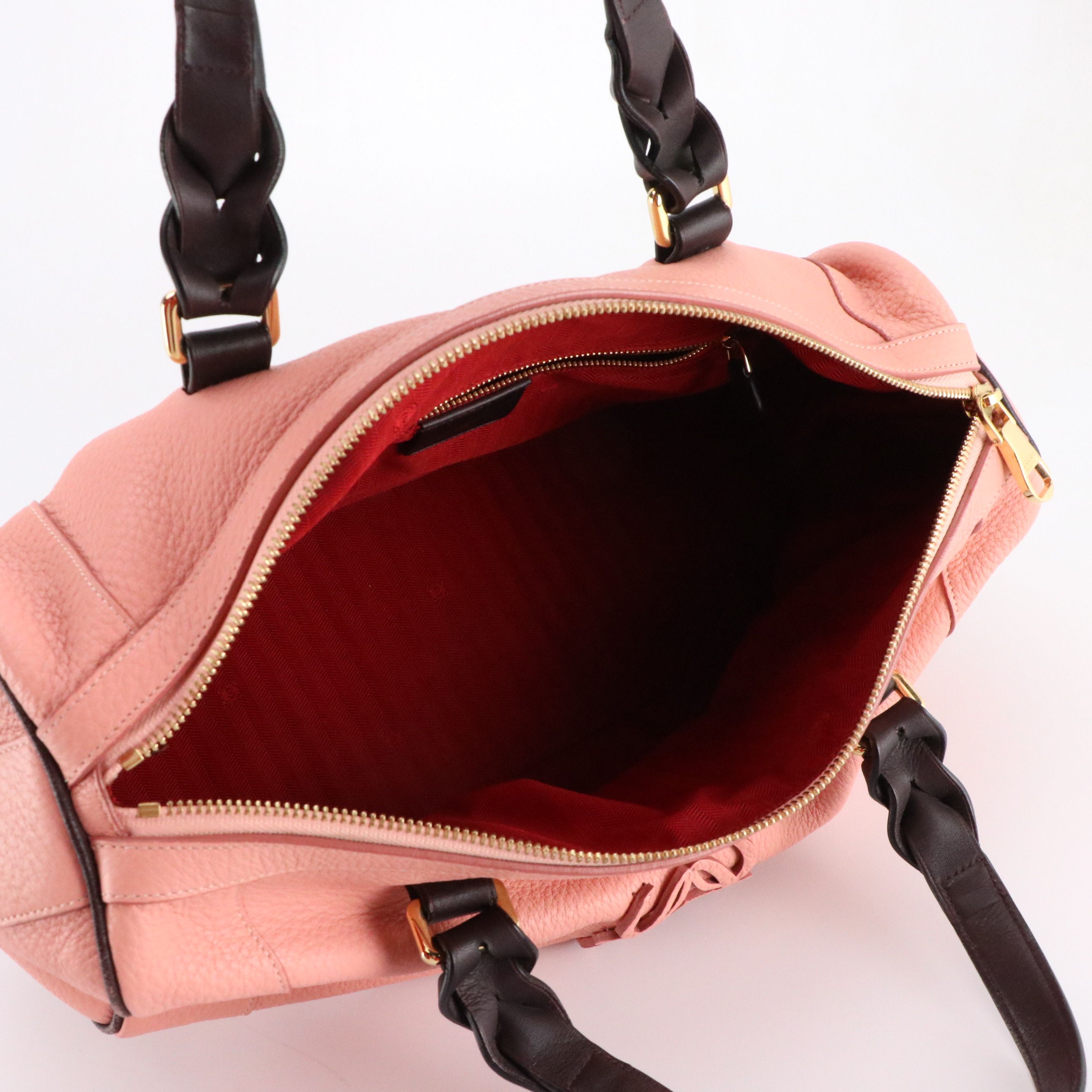 Loewe Zippered Boston Bag in Pink Grained Leather and Black Trim