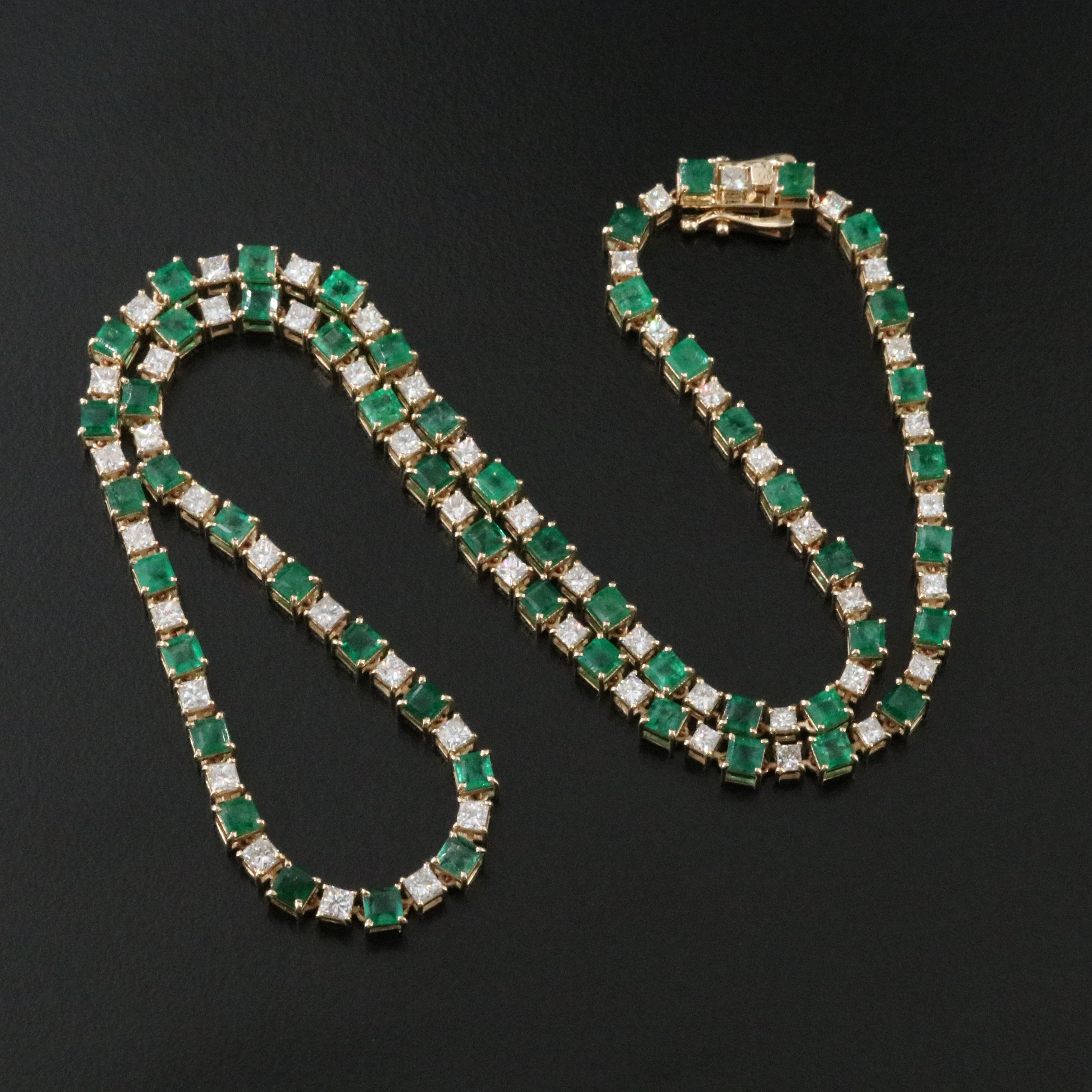 14K 9.05 CTW Emerald and 3.82 CTW Diamond Line Necklace