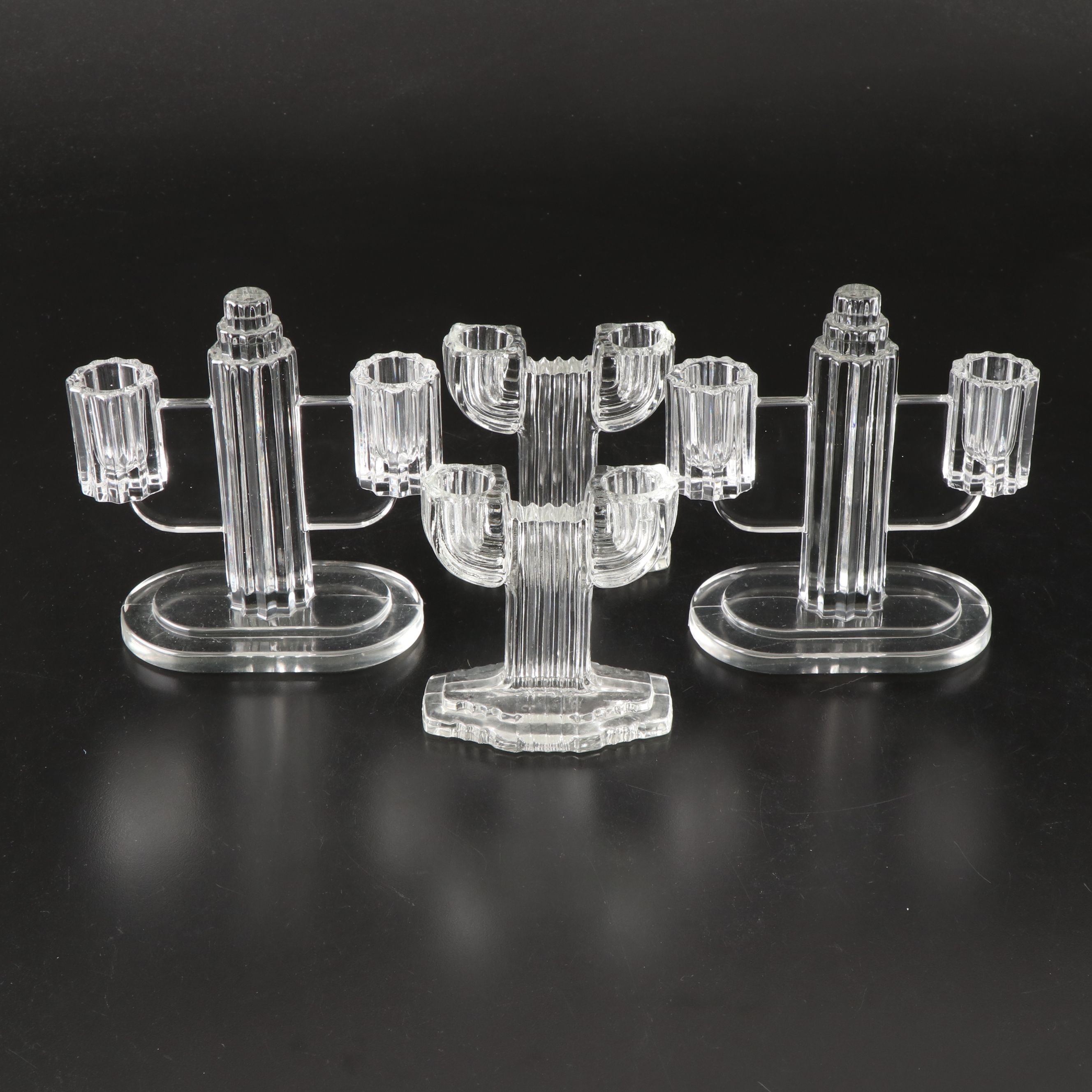 Anchor Hocking "Queen Mary" and Heisey "Ridgeleigh" Candlestick Pairs