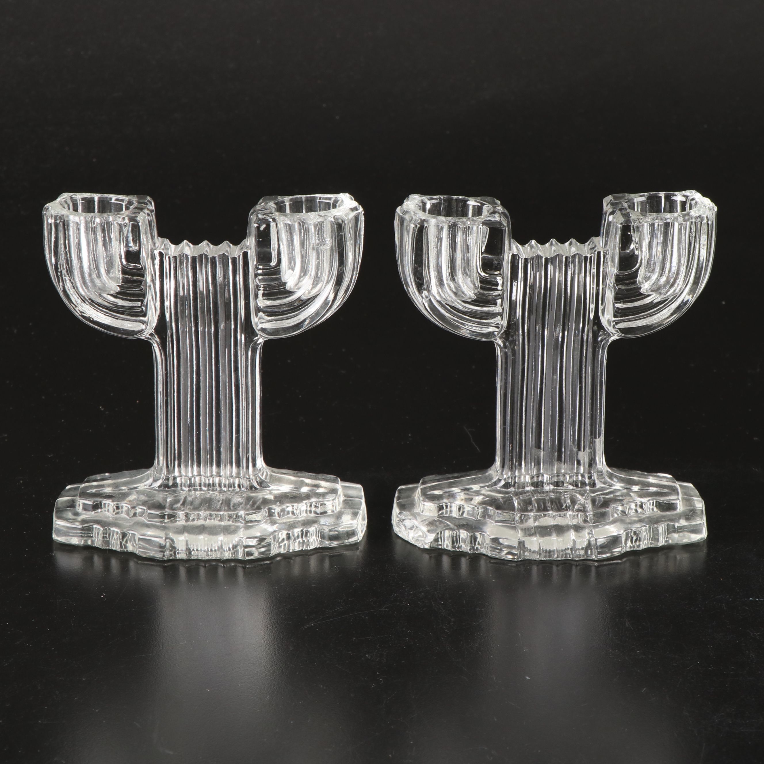 Anchor Hocking "Queen Mary" and Heisey "Ridgeleigh" Candlestick Pairs