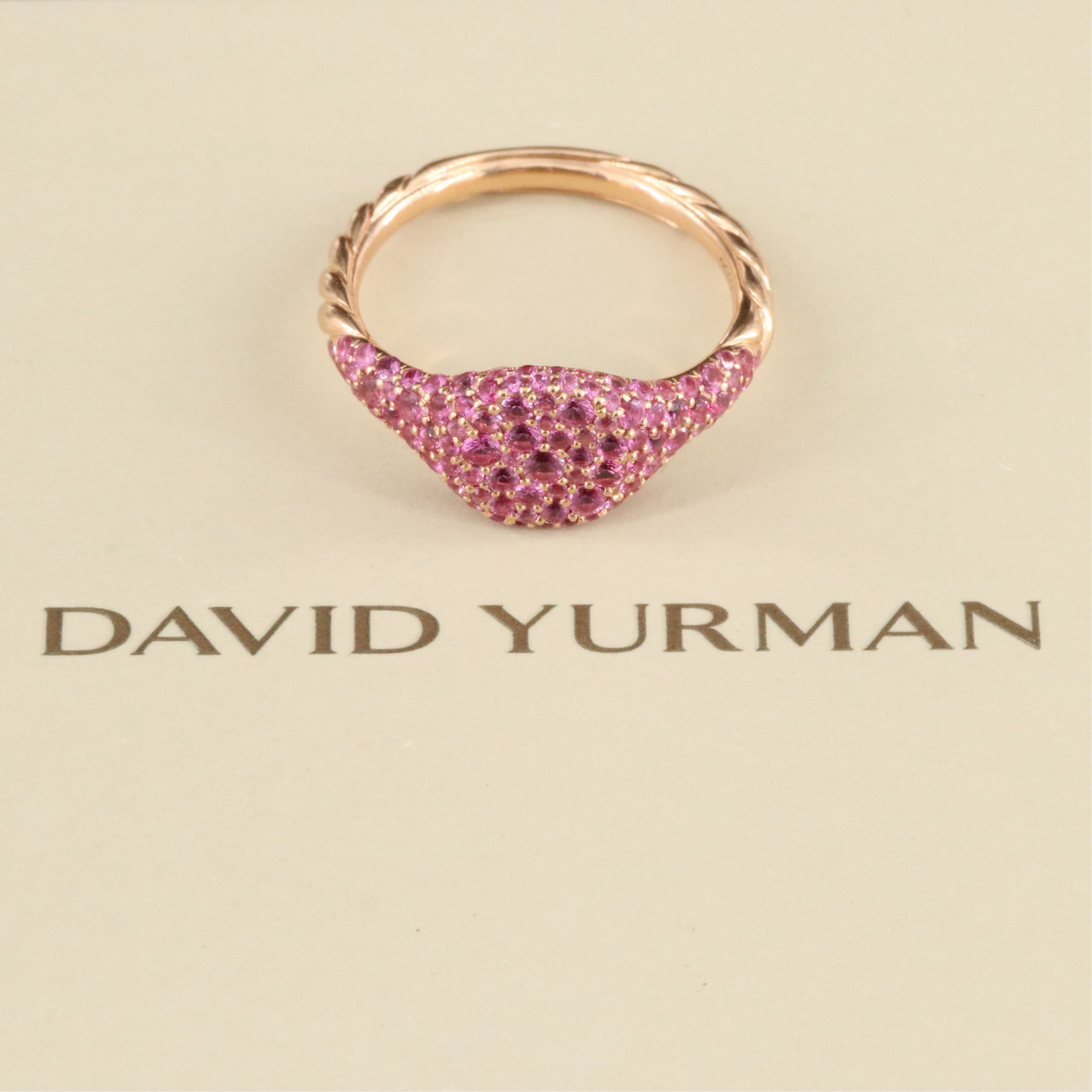 David Yurman 18K Rose Gold and Pavé Pink Sapphire Pinky Ring