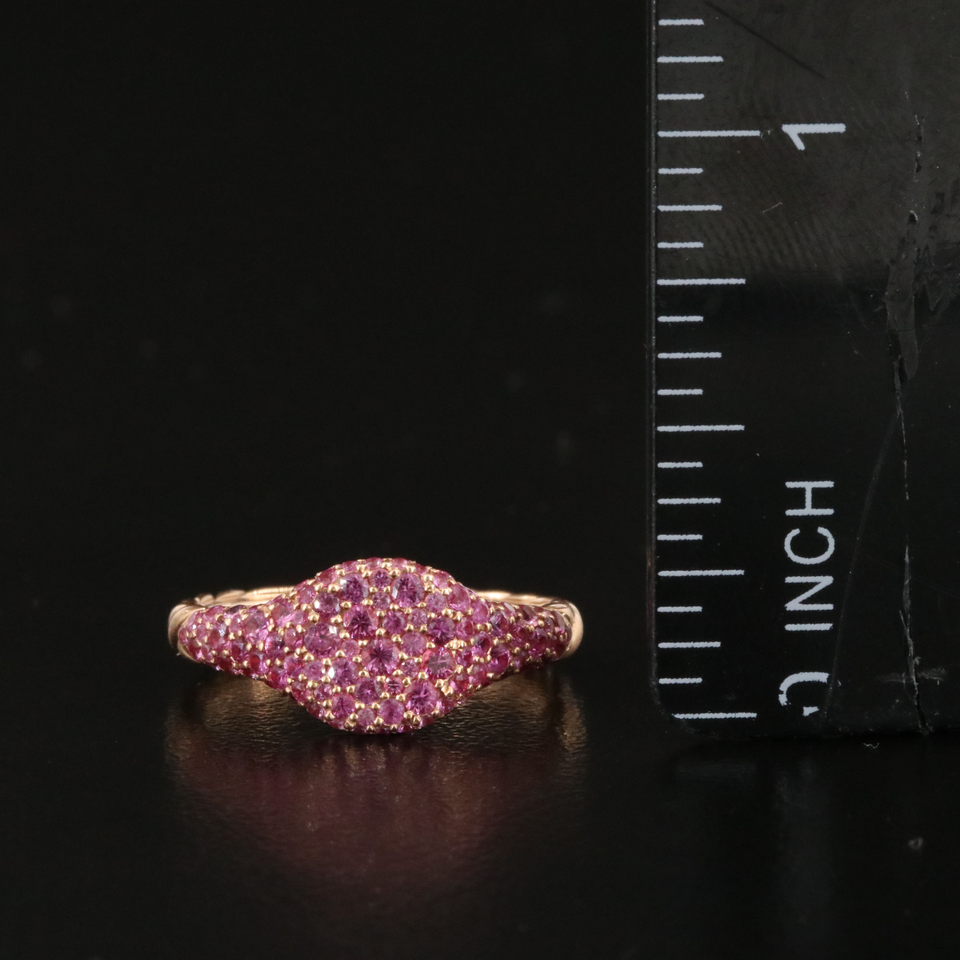 David Yurman 18K Rose Gold and Pavé Pink Sapphire Pinky Ring