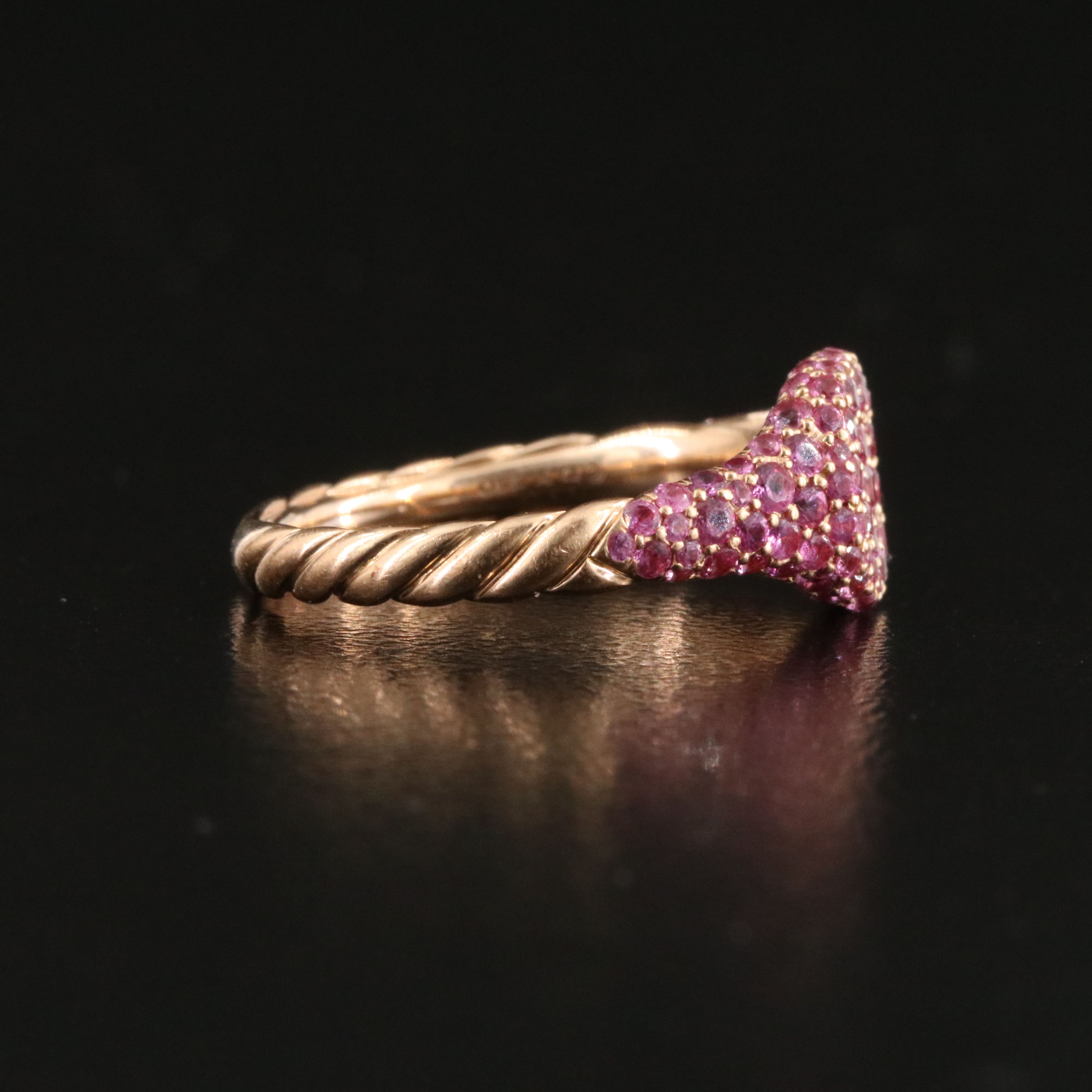 David Yurman 18K Rose Gold and Pavé Pink Sapphire Pinky Ring