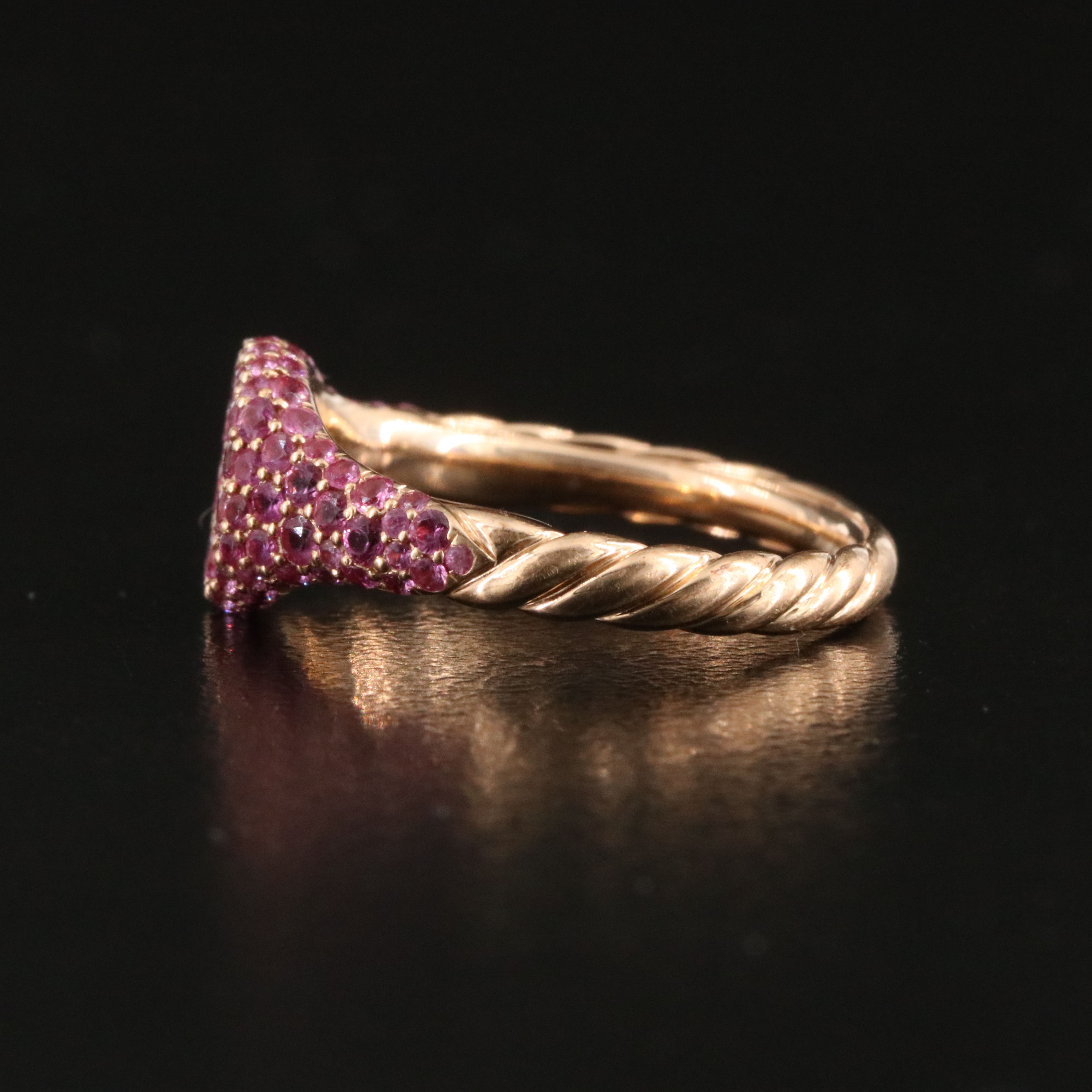 David Yurman 18K Rose Gold and Pavé Pink Sapphire Pinky Ring