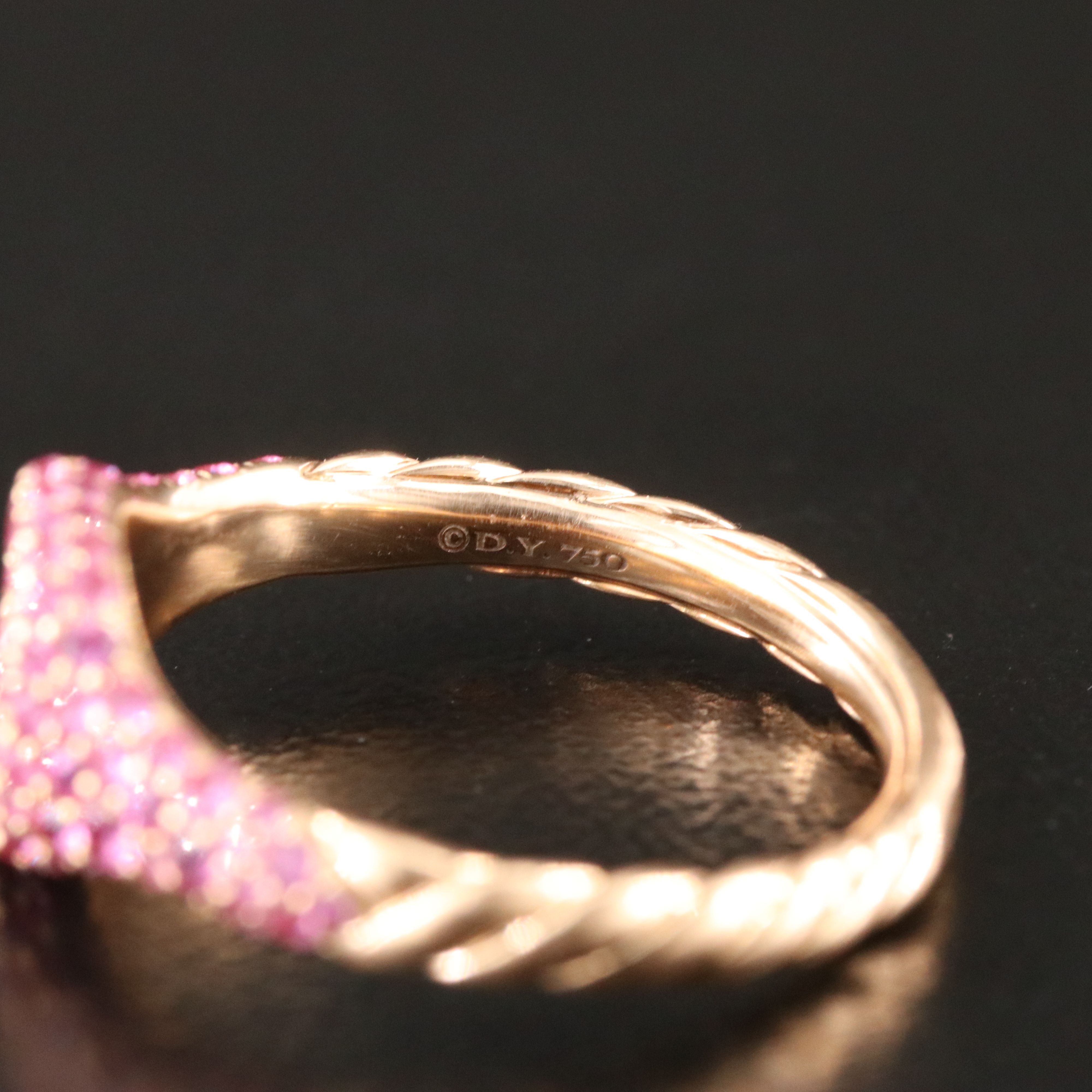 David Yurman 18K Rose Gold and Pavé Pink Sapphire Pinky Ring