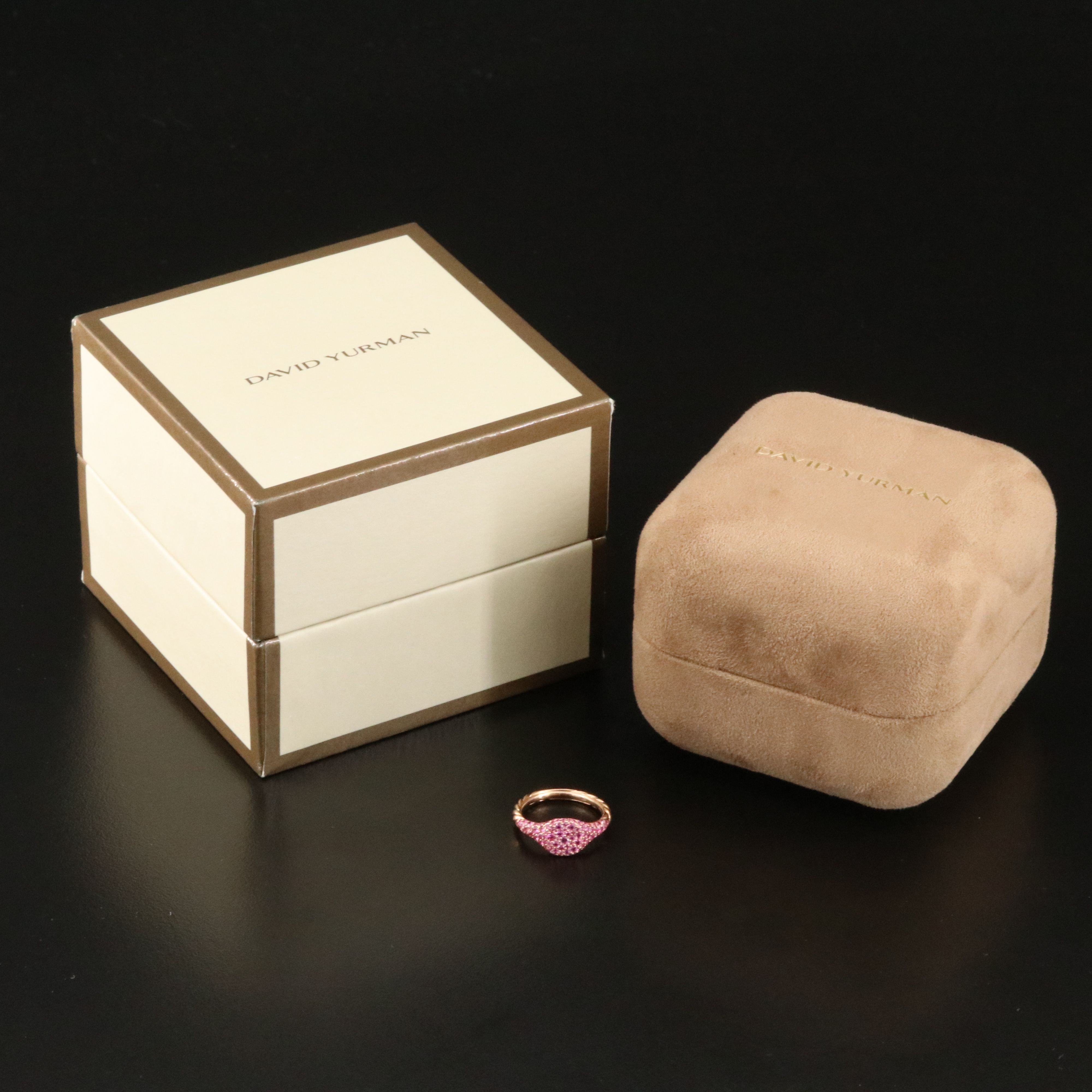 David Yurman 18K Rose Gold and Pavé Pink Sapphire Pinky Ring