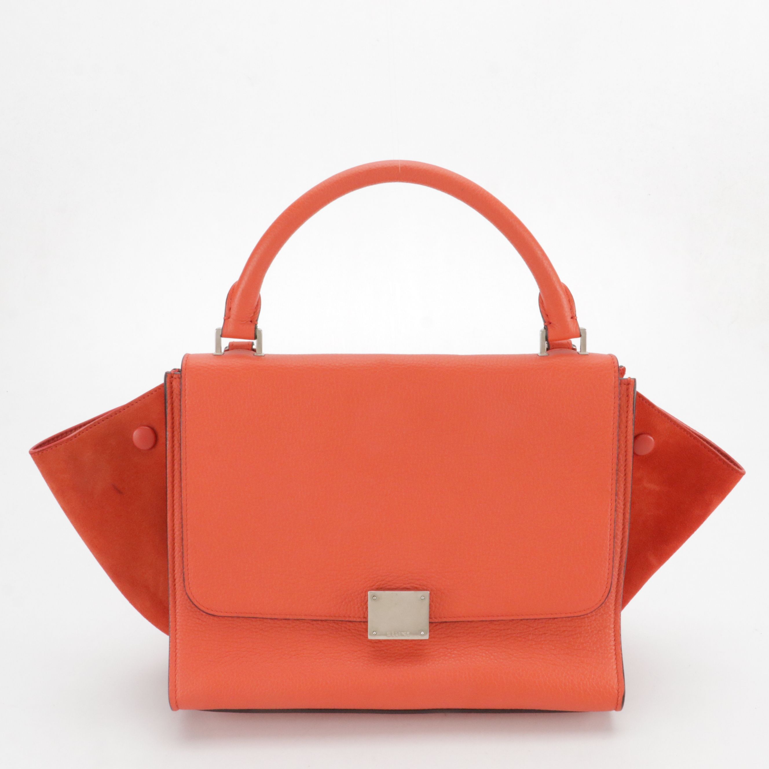 Céline Small Trapeze Two-Way Bag in Orange Grained Leather and Suede