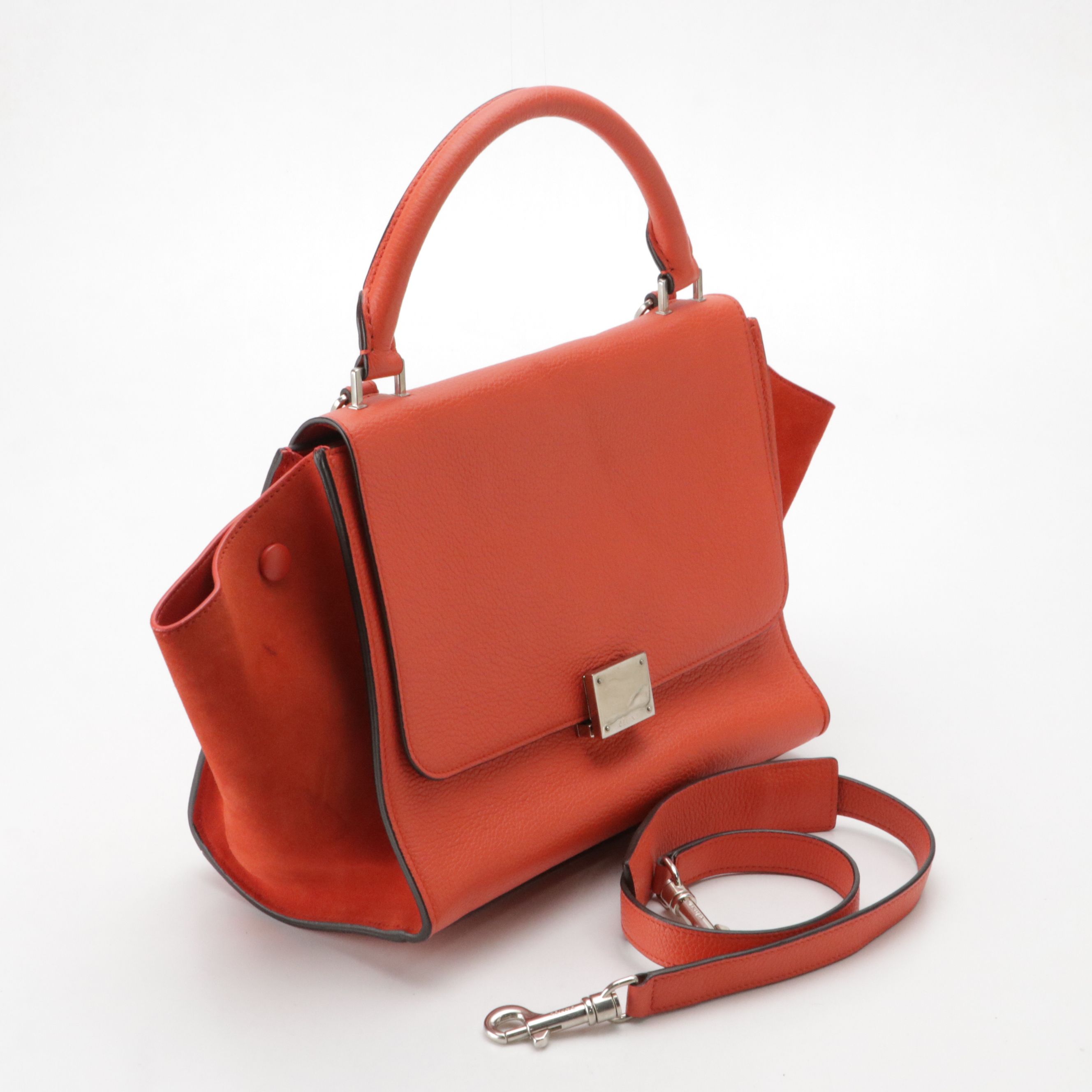 Céline Small Trapeze Two-Way Bag in Orange Grained Leather and Suede