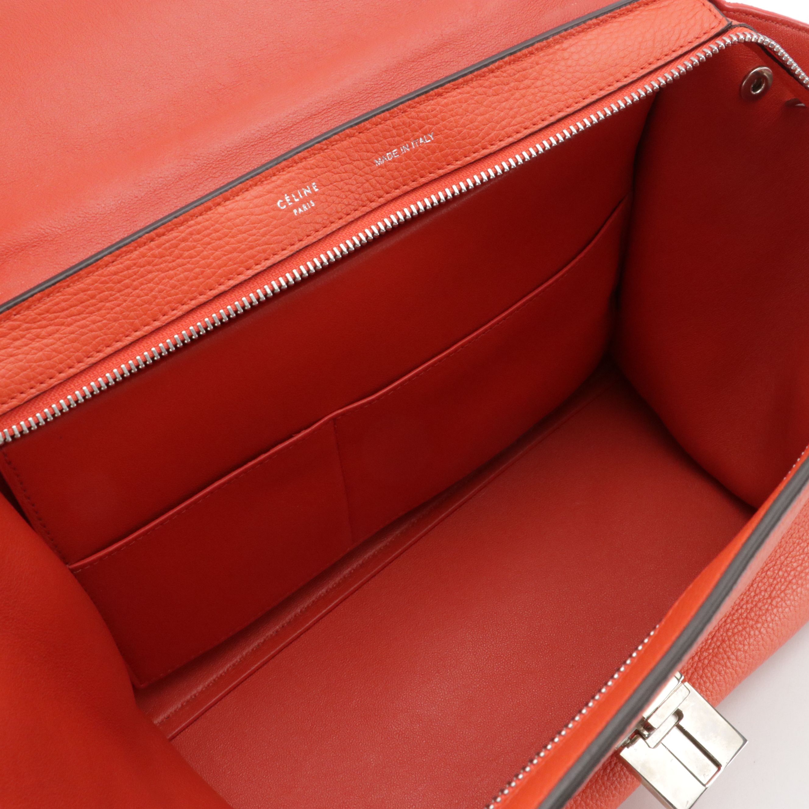 Céline Small Trapeze Two-Way Bag in Orange Grained Leather and Suede