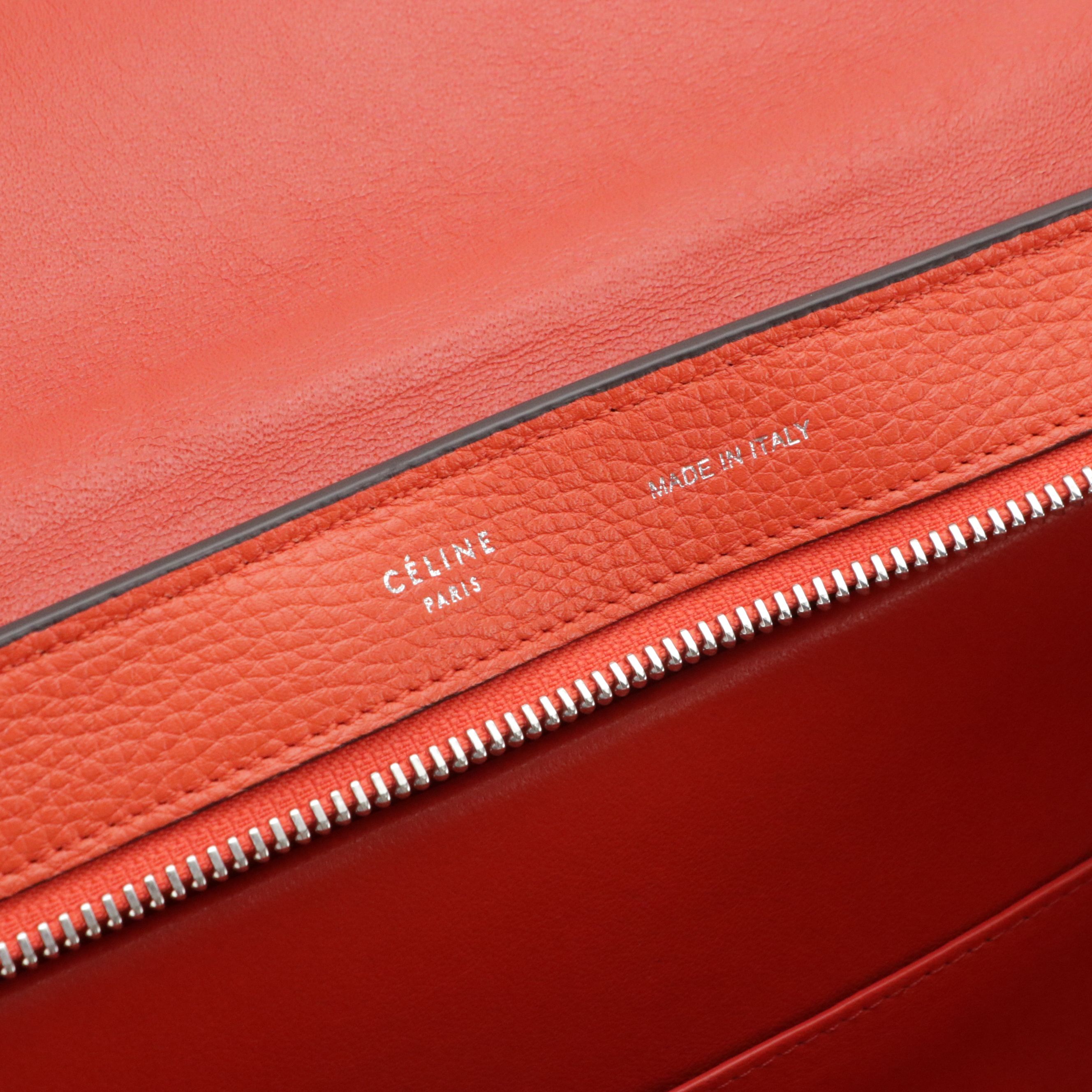 Céline Small Trapeze Two-Way Bag in Orange Grained Leather and Suede