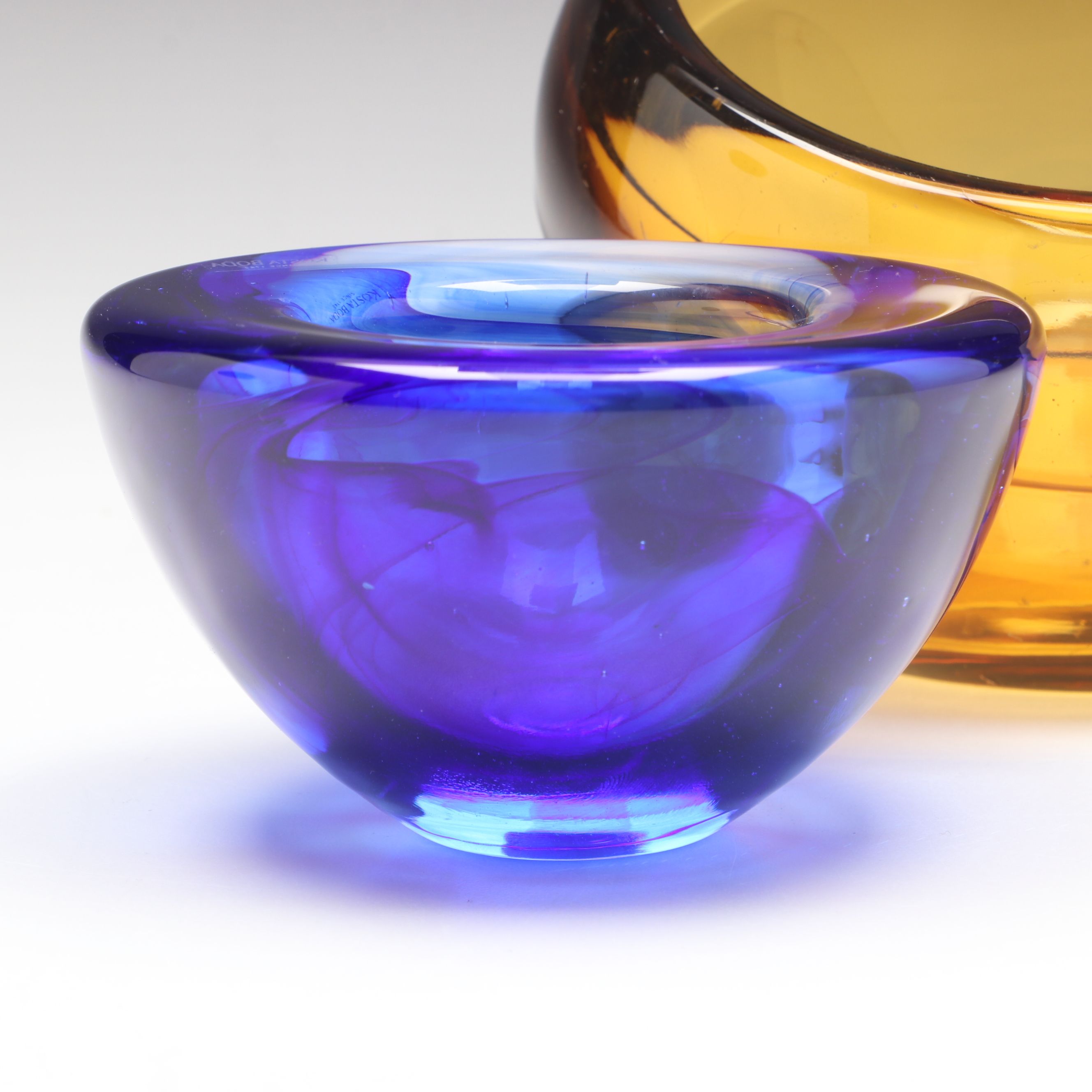 Kosta-Boda "Atoll" with Vintage Amber Glass Bowls