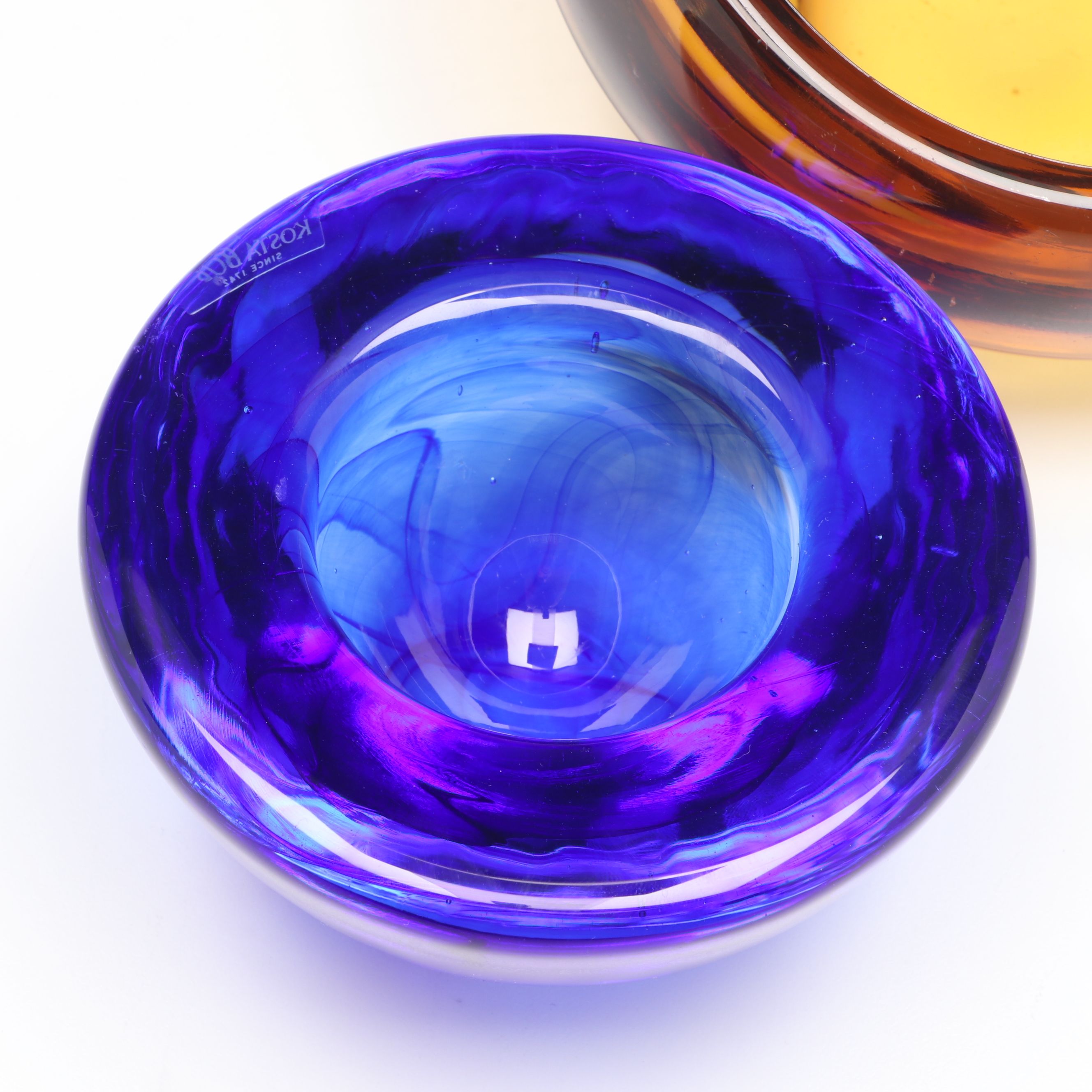 Kosta-Boda "Atoll" with Vintage Amber Glass Bowls