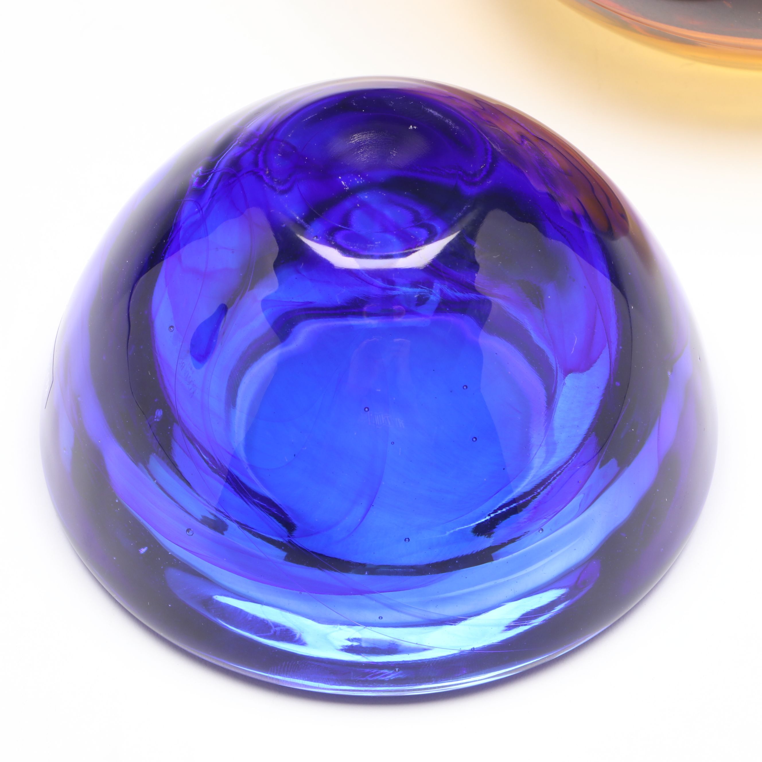 Kosta-Boda "Atoll" with Vintage Amber Glass Bowls