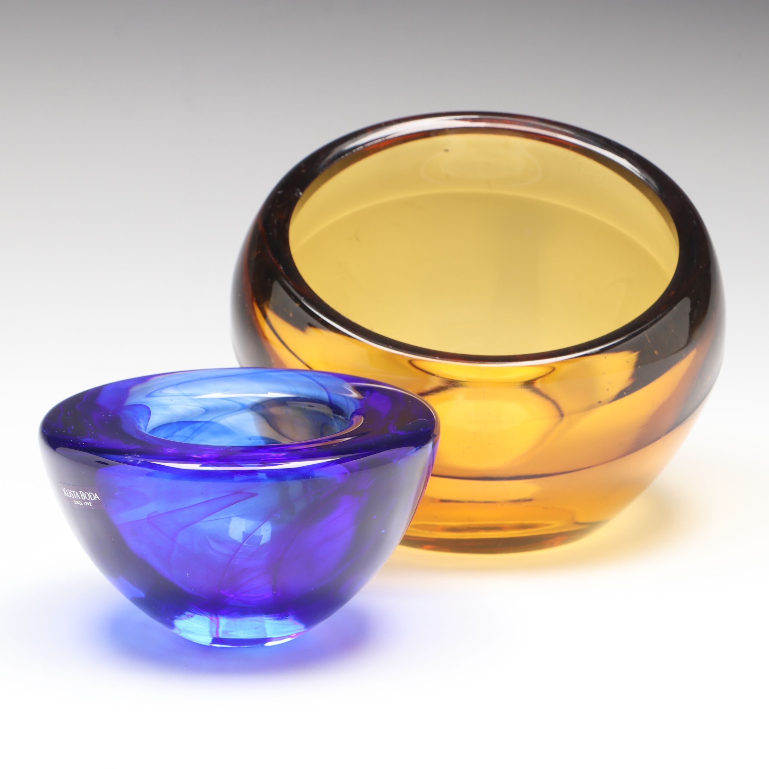 Kosta-Boda "Atoll" with Vintage Amber Glass Bowls