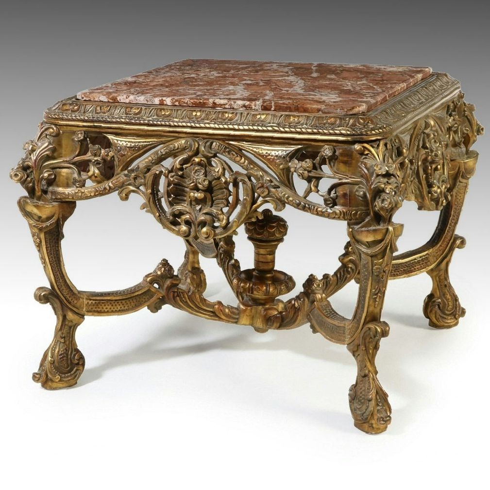 Rococo Style Giltwood and Rouge Marble Top Occasional Table, Mid-20th Century