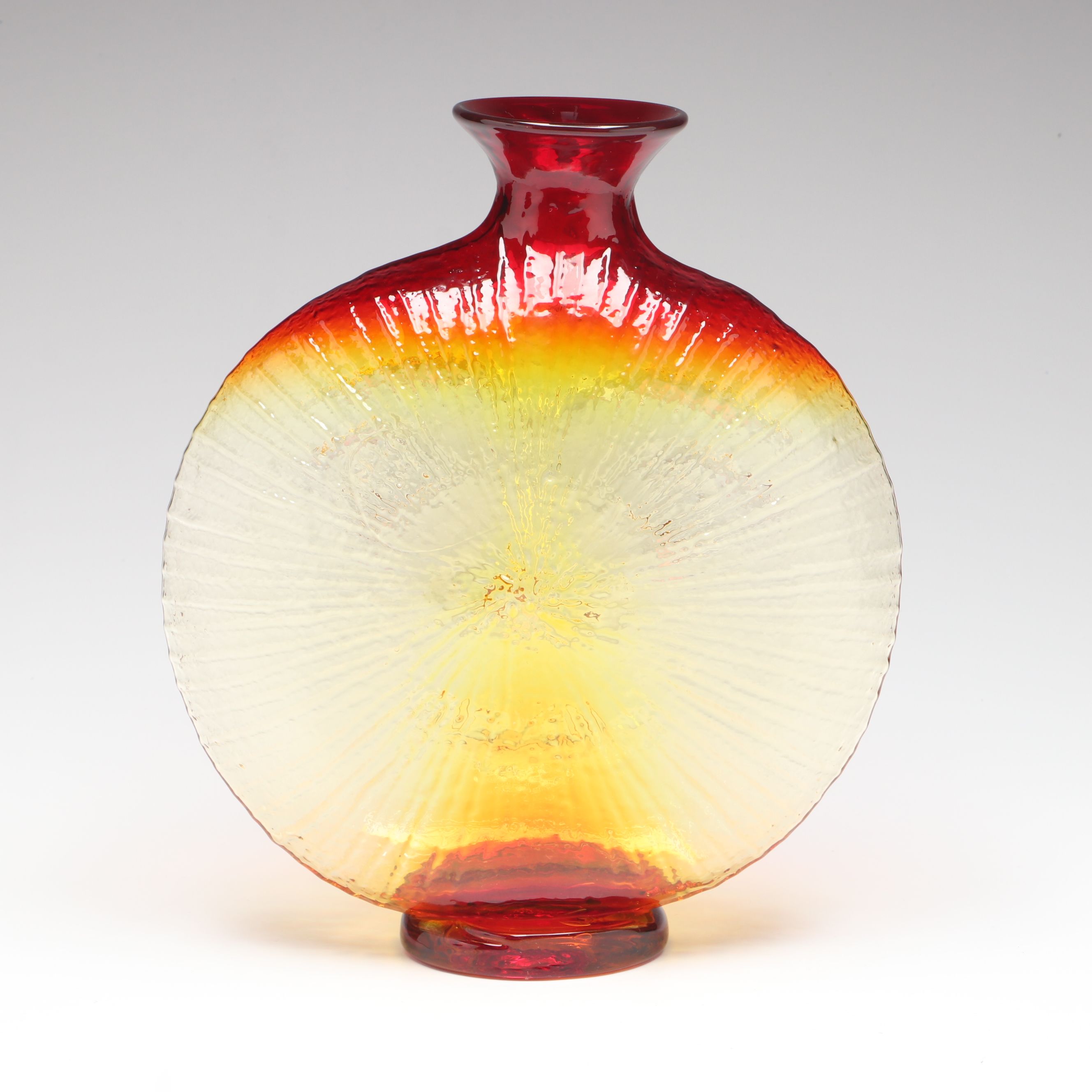 Wayne Husted for Blenko Tangerine "Sun Face Flat Bottle" Vase, 1960s