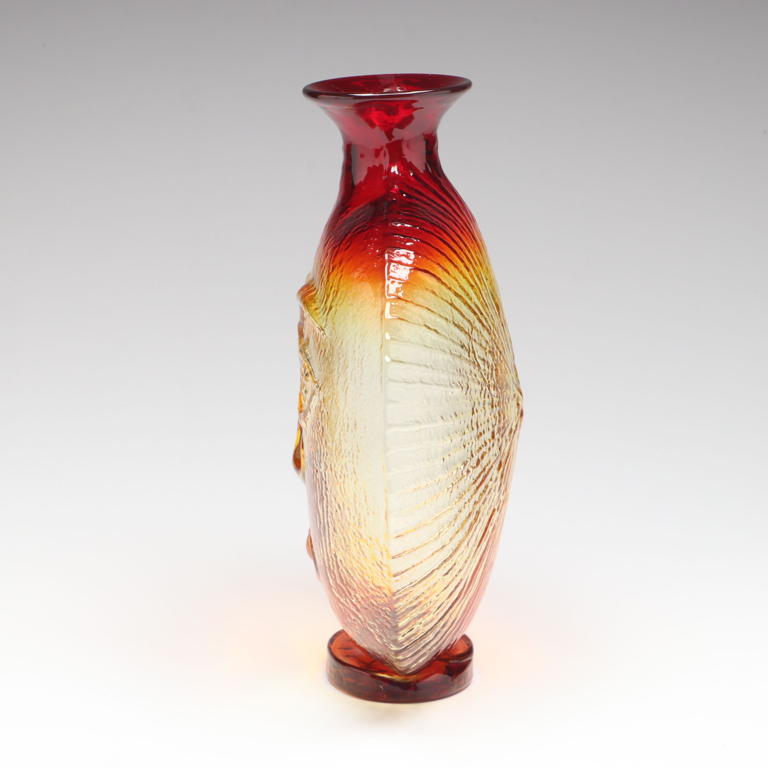 Wayne Husted for Blenko Tangerine "Sun Face Flat Bottle" Vase, 1960s