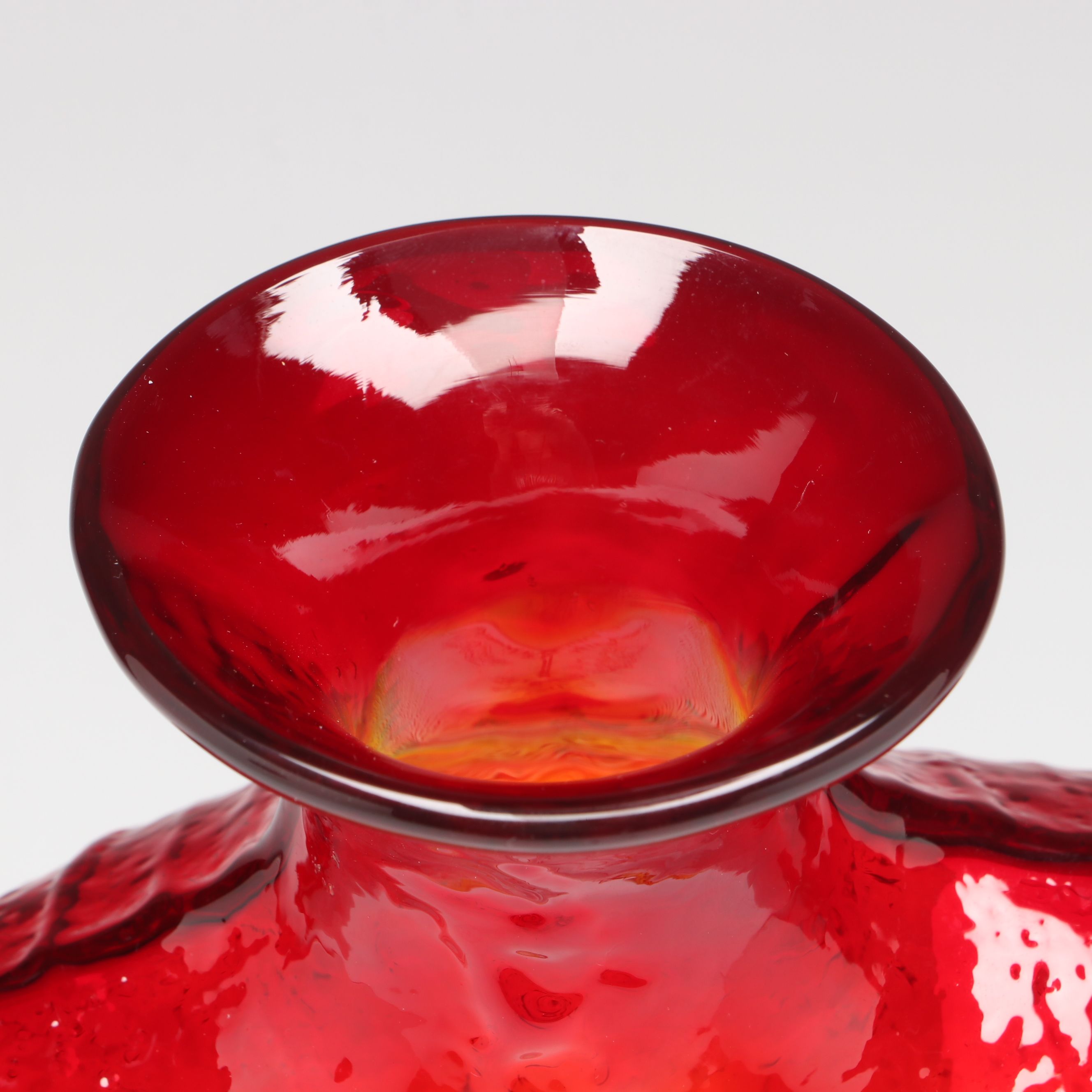 Wayne Husted for Blenko Tangerine "Sun Face Flat Bottle" Vase, 1960s