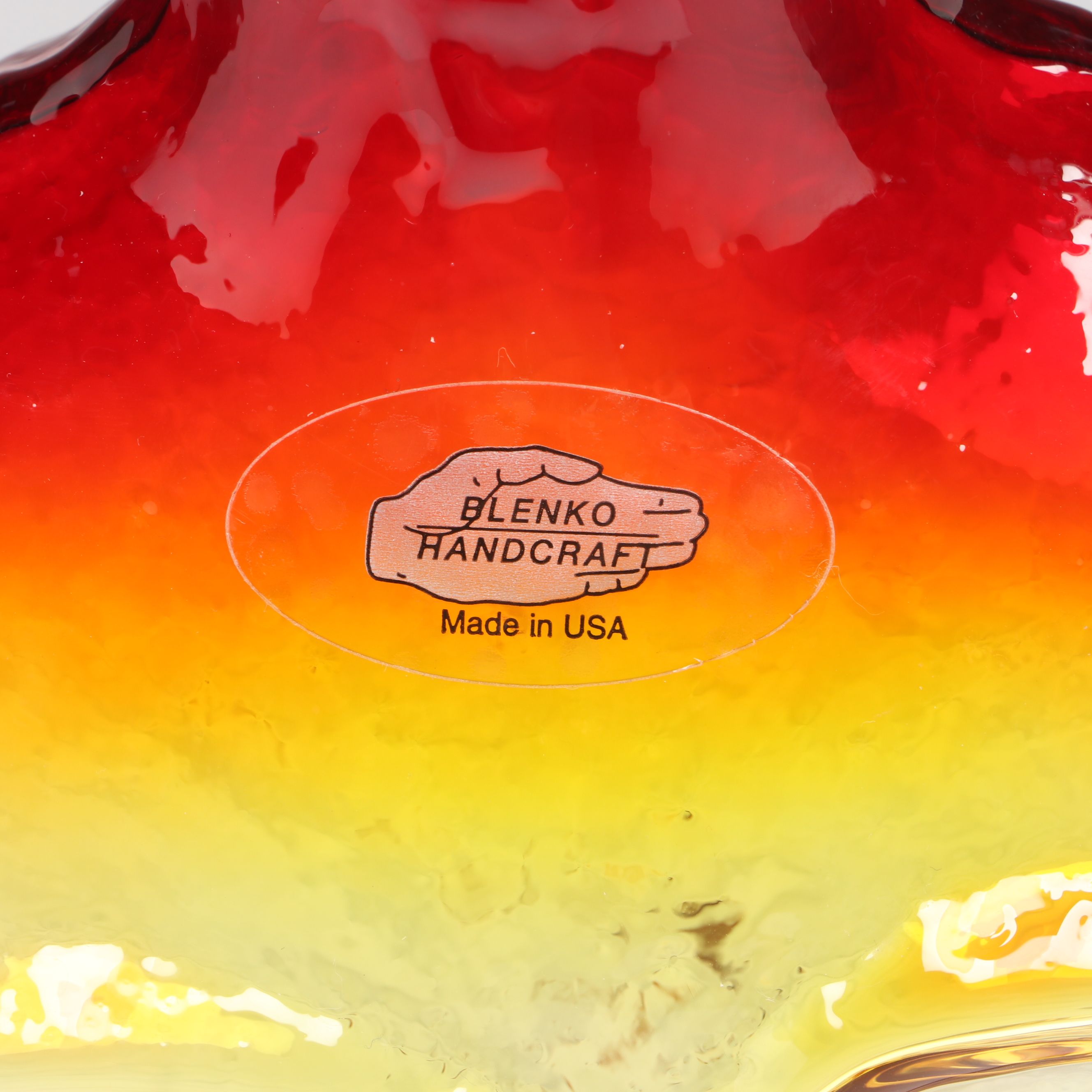 Wayne Husted for Blenko Tangerine "Sun Face Flat Bottle" Vase, 1960s