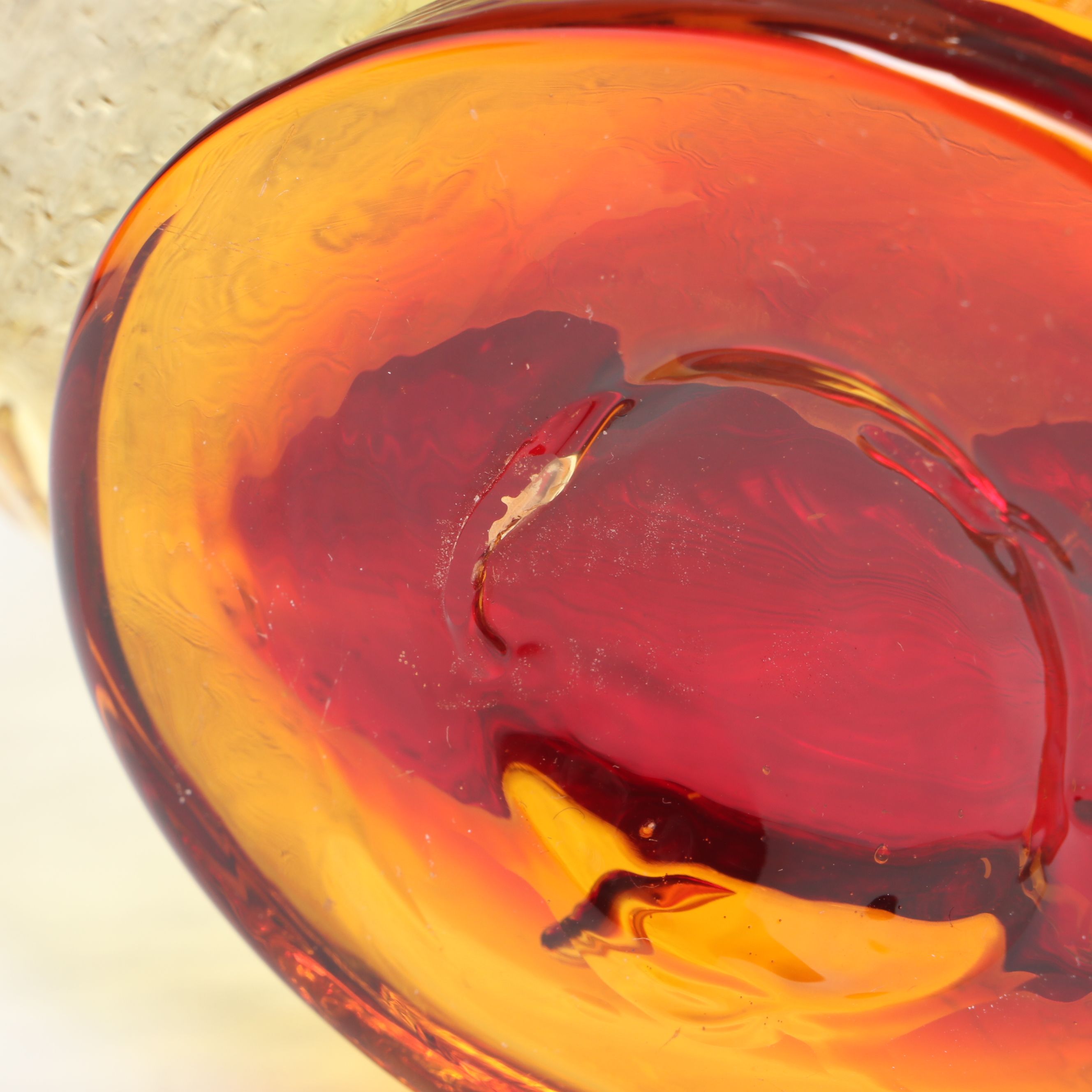 Wayne Husted for Blenko Tangerine "Sun Face Flat Bottle" Vase, 1960s