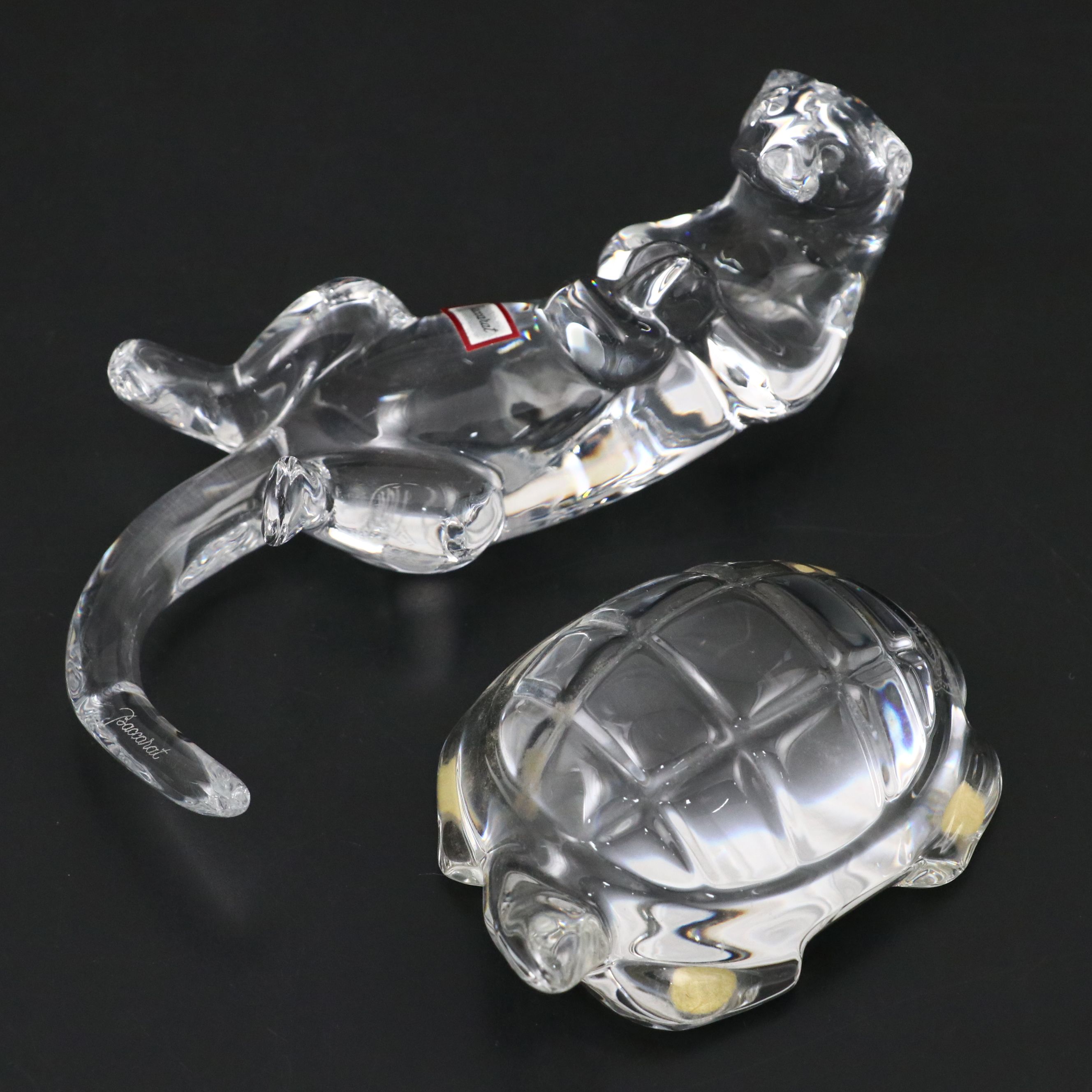 Baccarat "Otter Swimming on Back" and "Turtle" Crystal Figurines