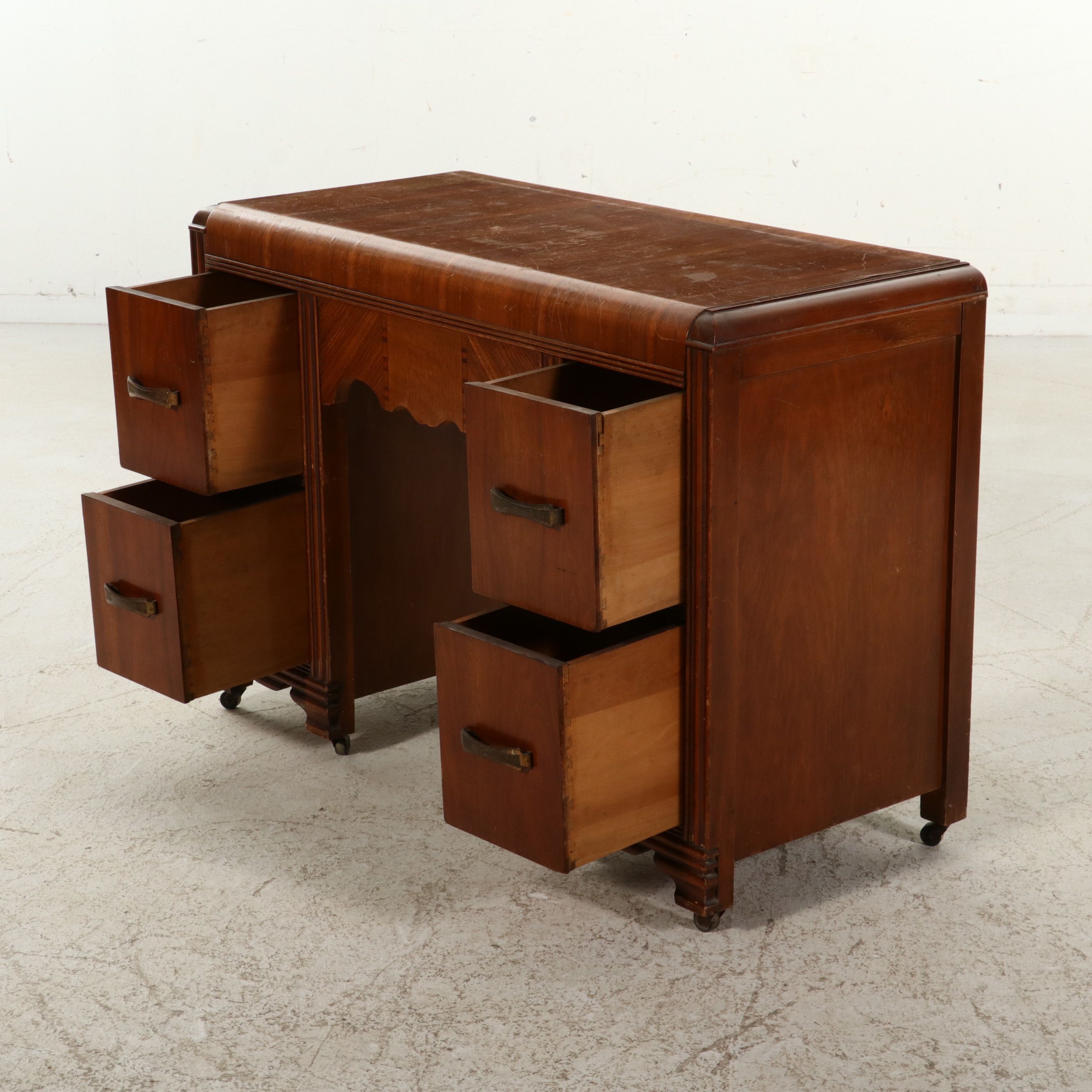 Art Deco Walnut Waterfall Vanity, Early 20th Century