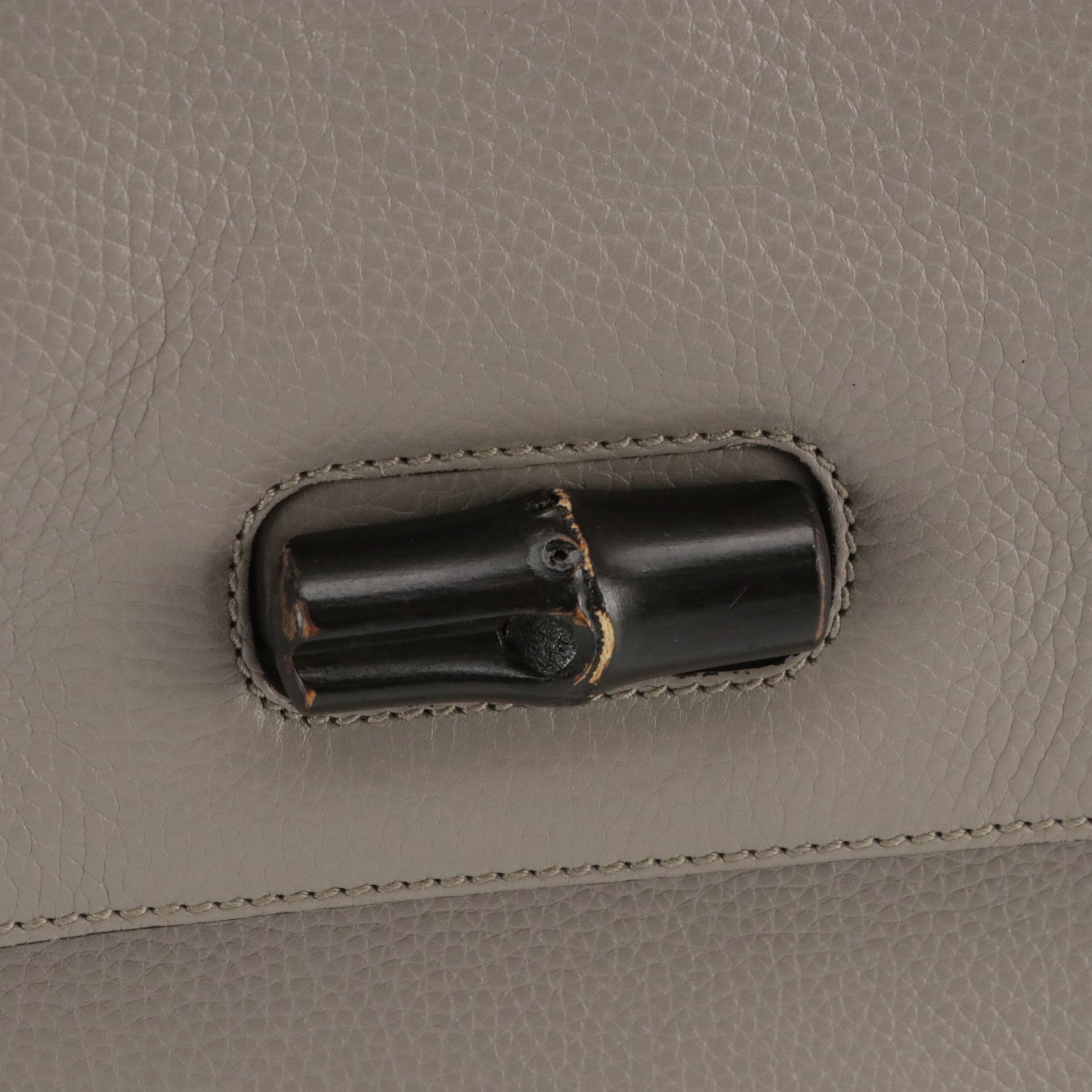 Gucci Bamboo Turn Lock Medium Daily Two-Way Satchel in Grey Grained Calfskin