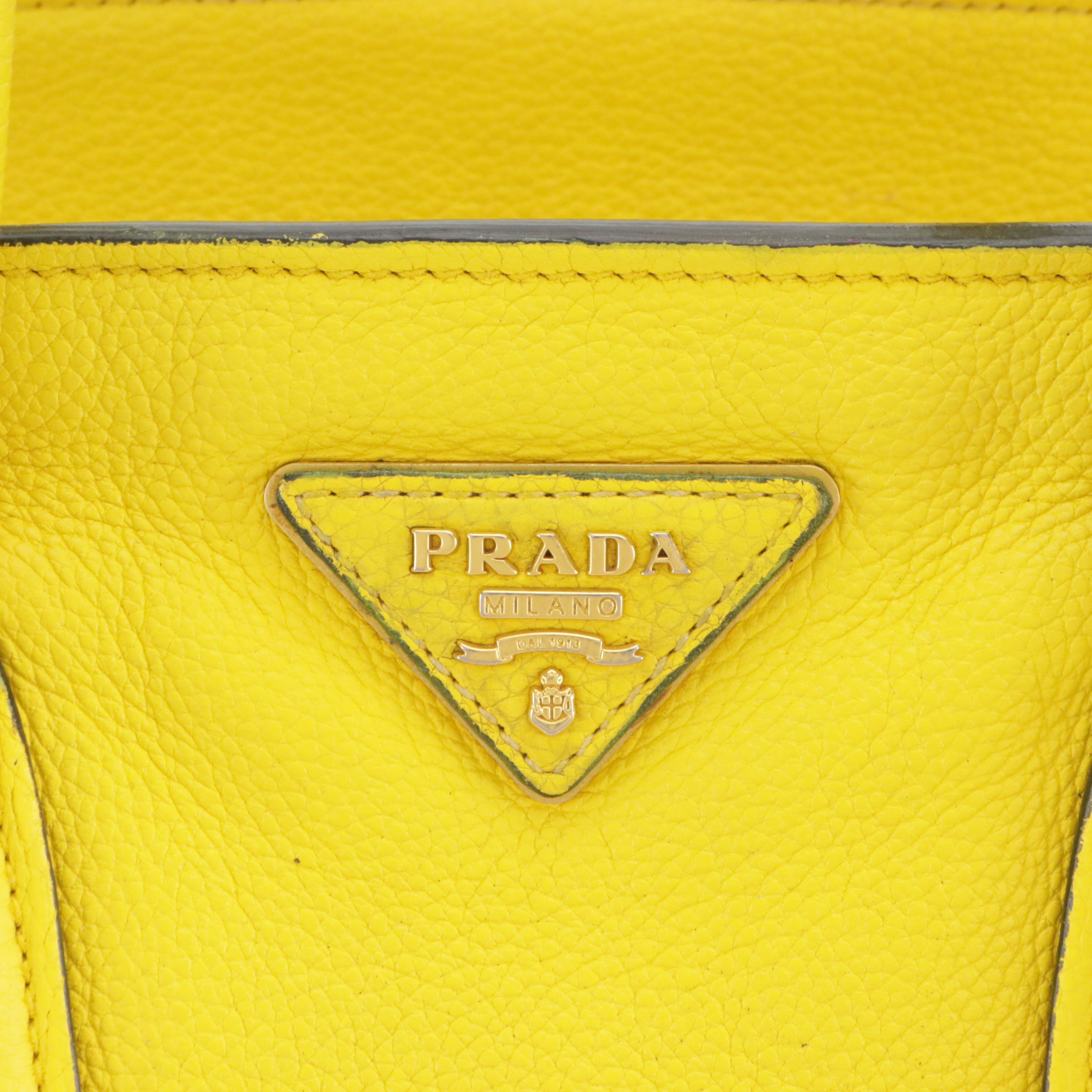Prada Two-Way Satchel Bag in Lemon Yellow Vitello Daino Leather