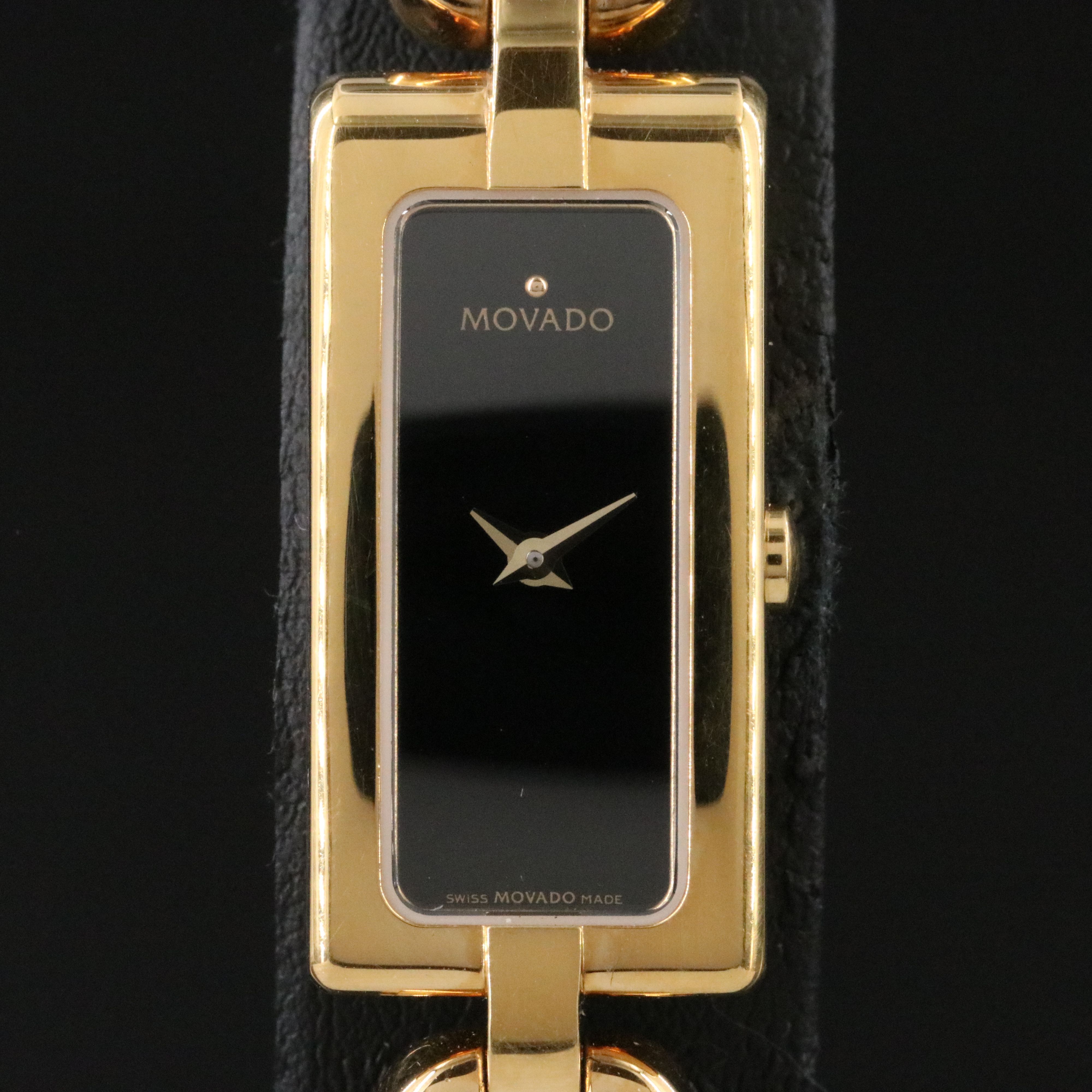 Movado Vivo Baguette Gold Tone Black Dial Watch