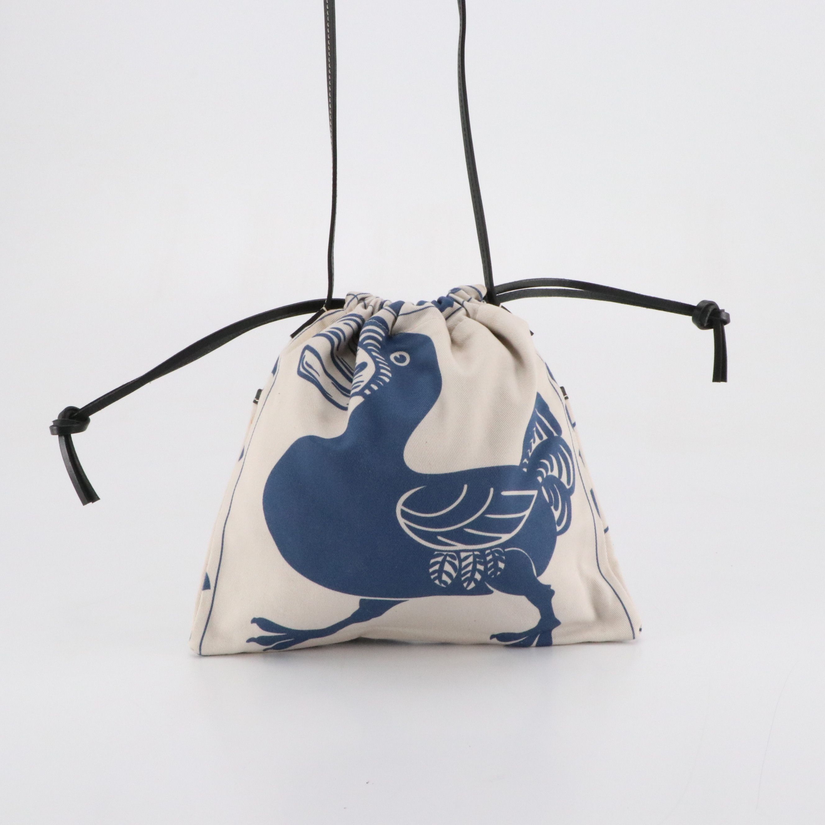 Loewe Drawstring Crossbody Bag in Printed Canvas Twill and Black Leather Trim