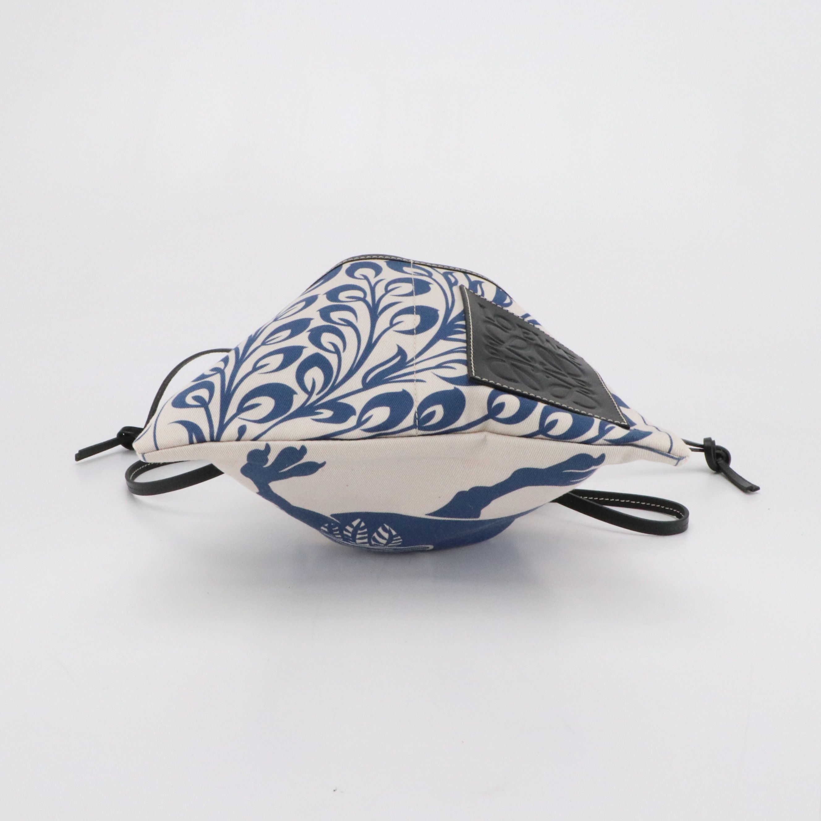 Loewe Drawstring Crossbody Bag in Printed Canvas Twill and Black Leather Trim