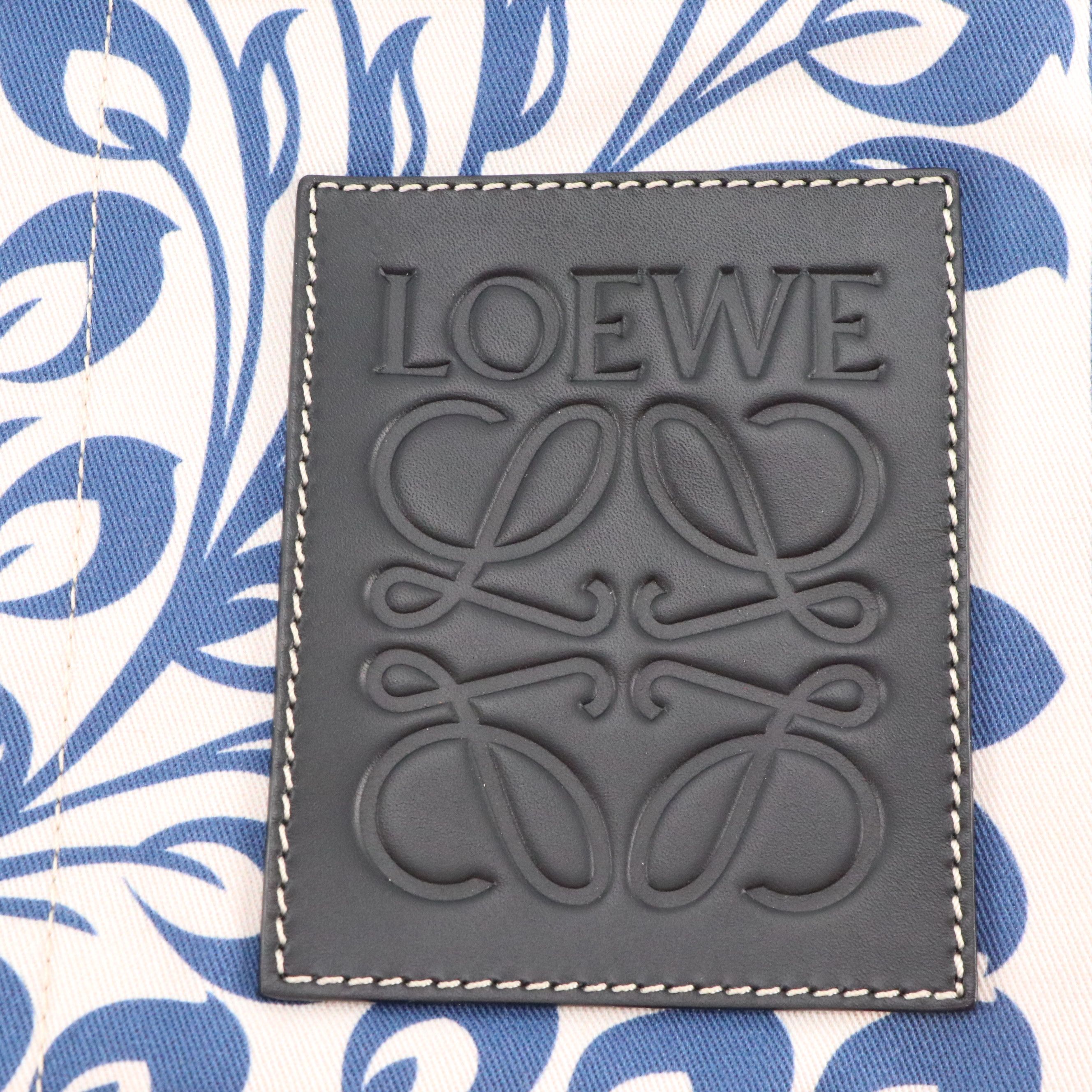 Loewe Drawstring Crossbody Bag in Printed Canvas Twill and Black Leather Trim