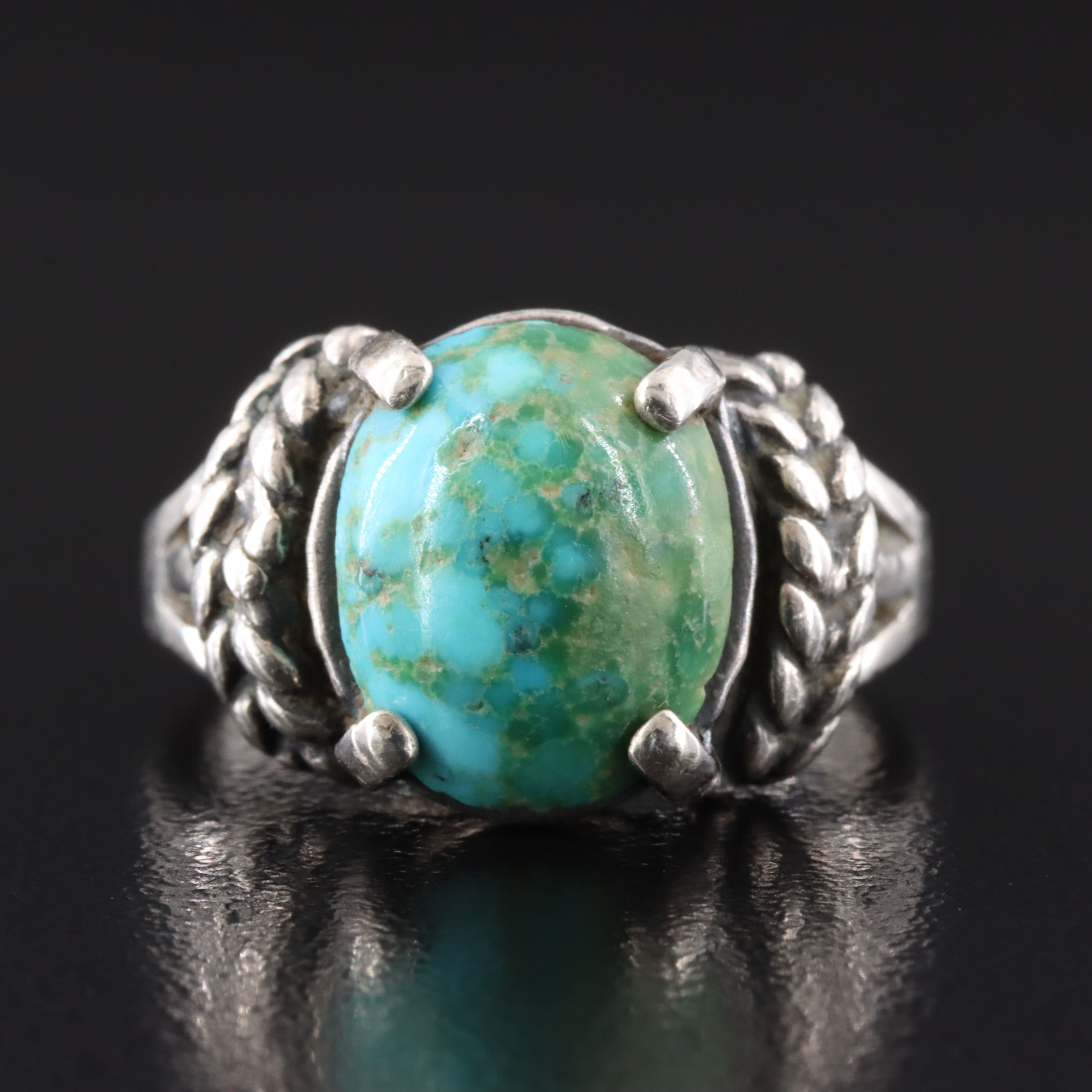 Sterling Turquoise Ring with Braided Trim