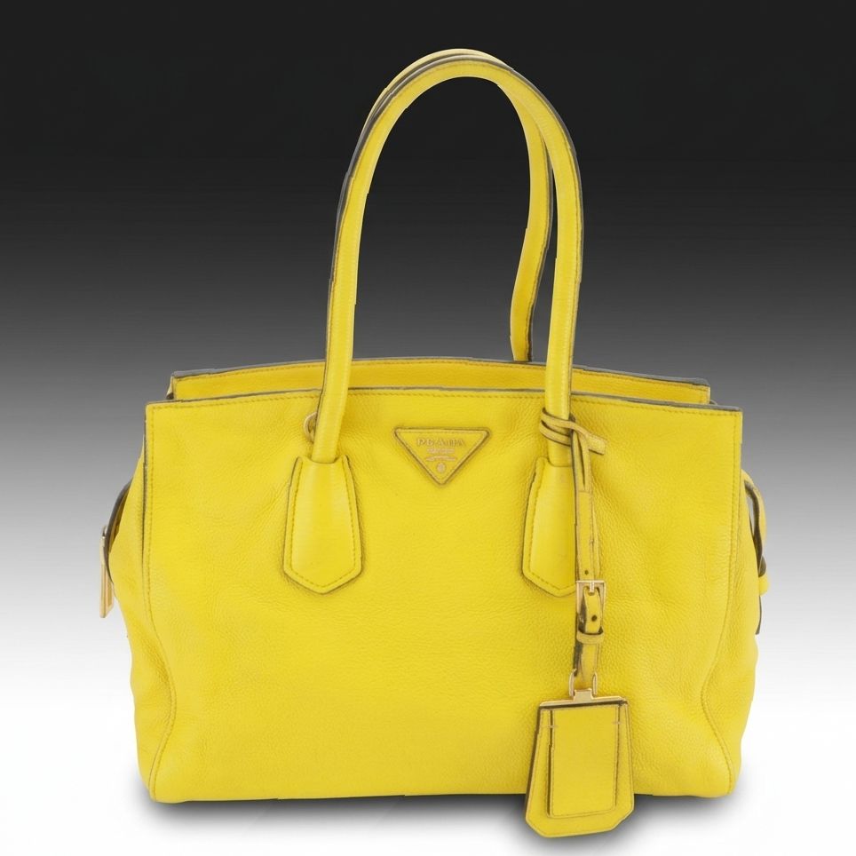 Prada Two-Way Satchel Bag in Lemon Yellow Vitello Daino Leather