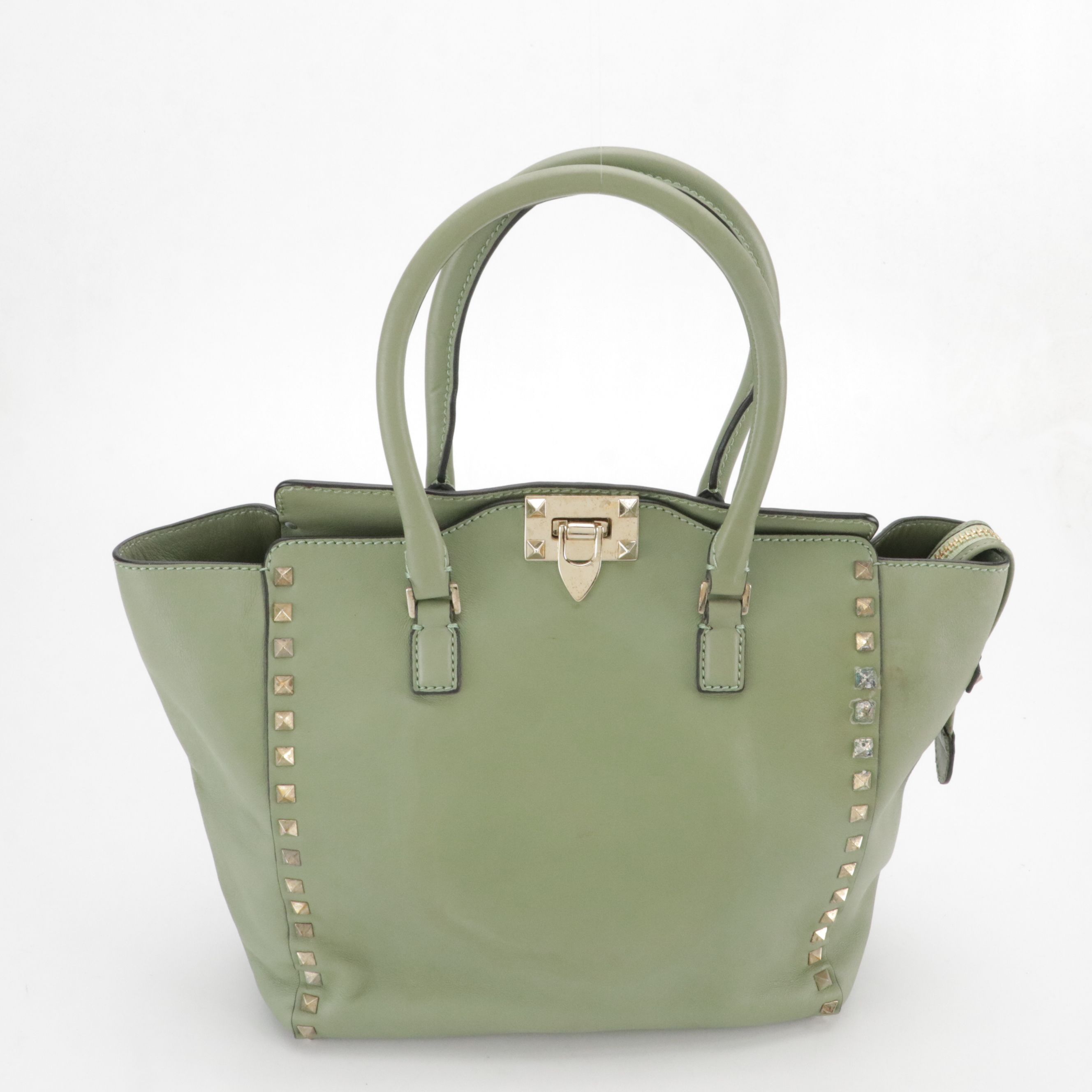 Valentino Garavani Rockstud Two-Way Tote Bag in Sage Green Calfskin Leather