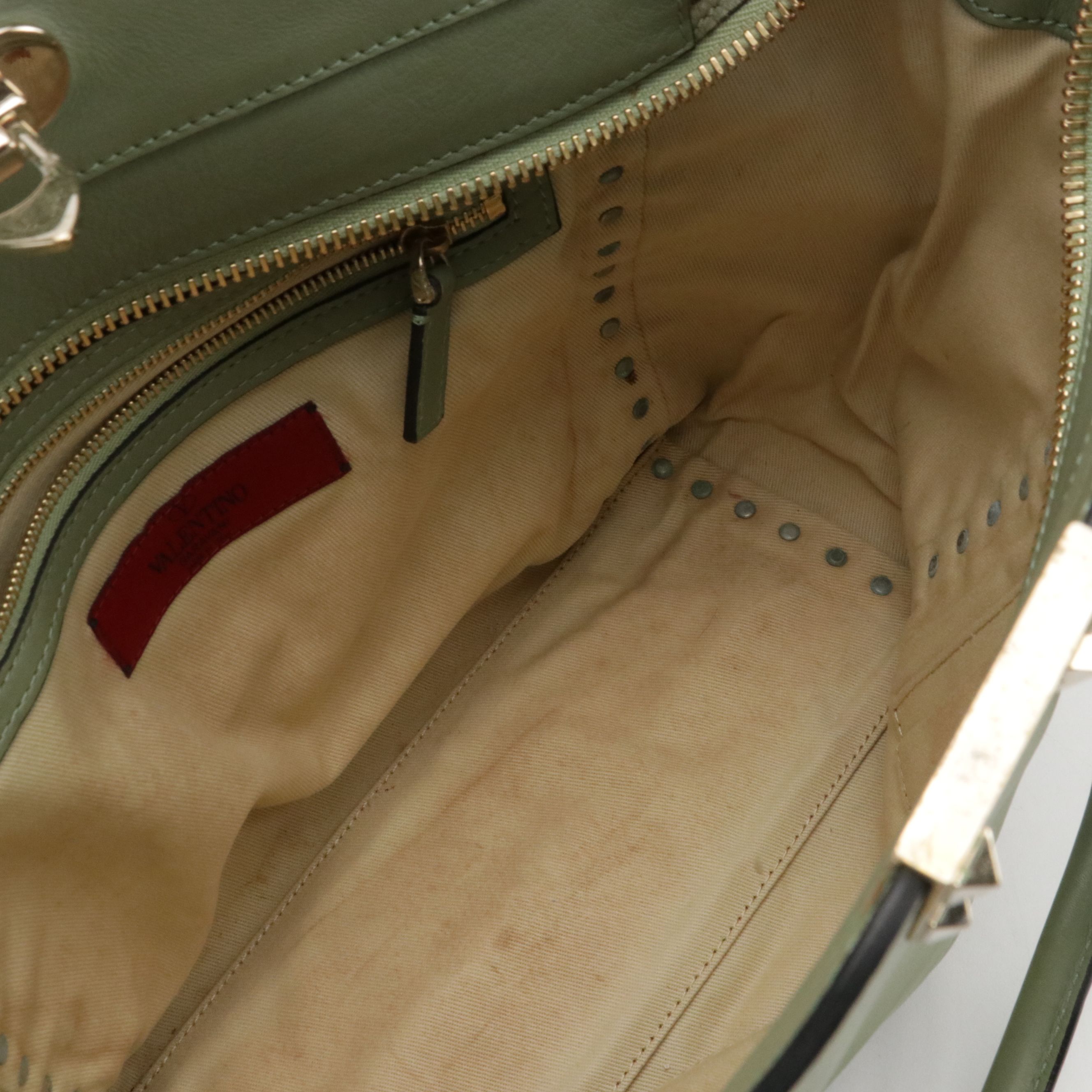 Valentino Garavani Rockstud Two-Way Tote Bag in Sage Green Calfskin Leather